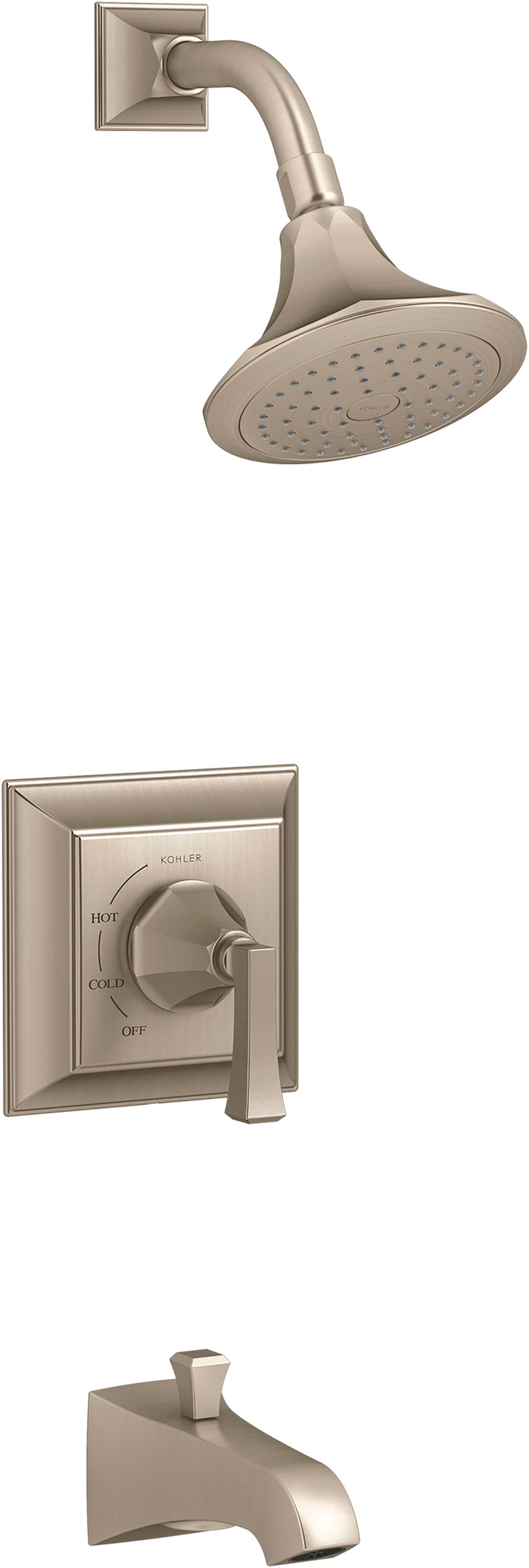 Grifo para bañera y regadera redonda de 6.0 pulgadas, de un solo mango y función única en bronce cepillado vibrante de la colección Memoirs de KOHLER TS461-4V-BV
