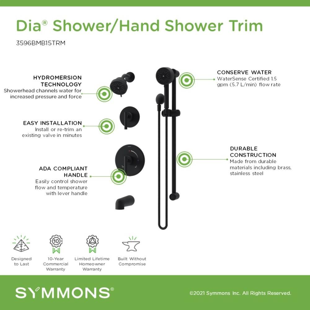 Grifo de bañera y ducha redondo de 3.94 pulgadas de doble manija en negro mate Symmons Dia