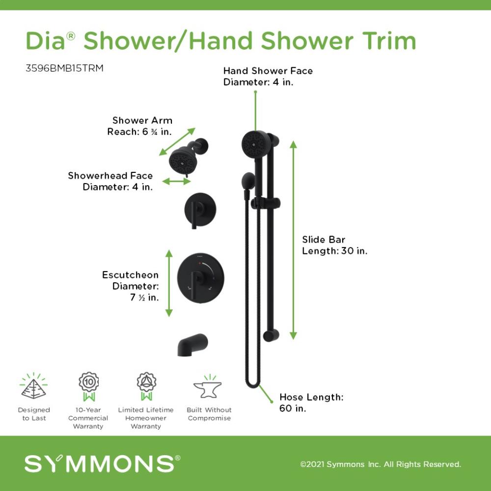 Grifo de bañera y ducha redondo de 3.94 pulgadas de doble manija en negro mate Symmons Dia
