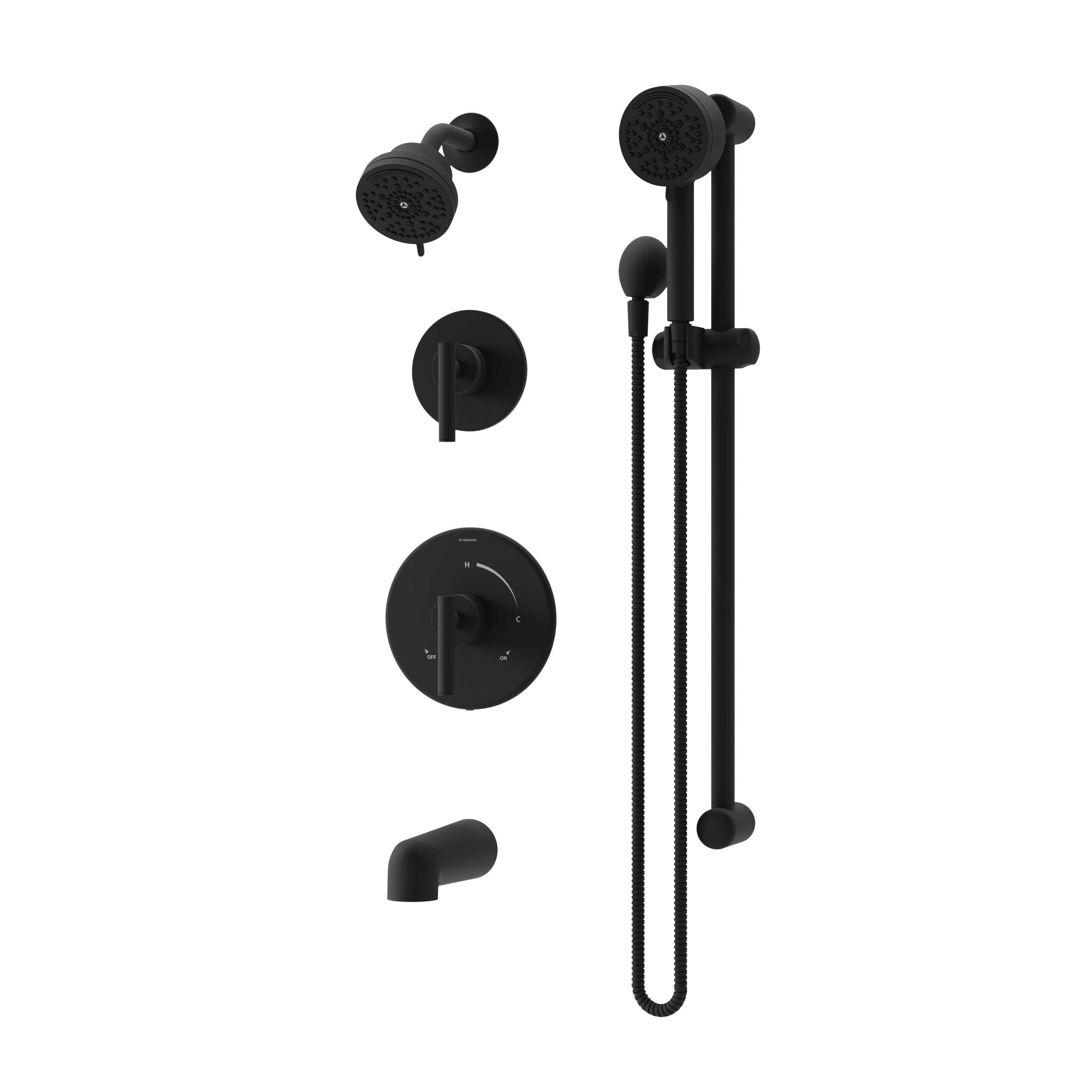 Grifo de bañera y ducha redondo de 3.94 pulgadas de doble manija en negro mate Symmons Dia