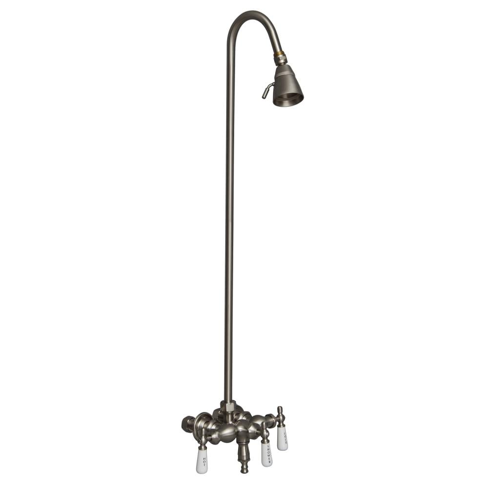 Grifo para bañera y ducha redondo de 2.25 pulgadas, de níquel cepillado, con tres manijas y función única, y válvula 4010-PL-SN.