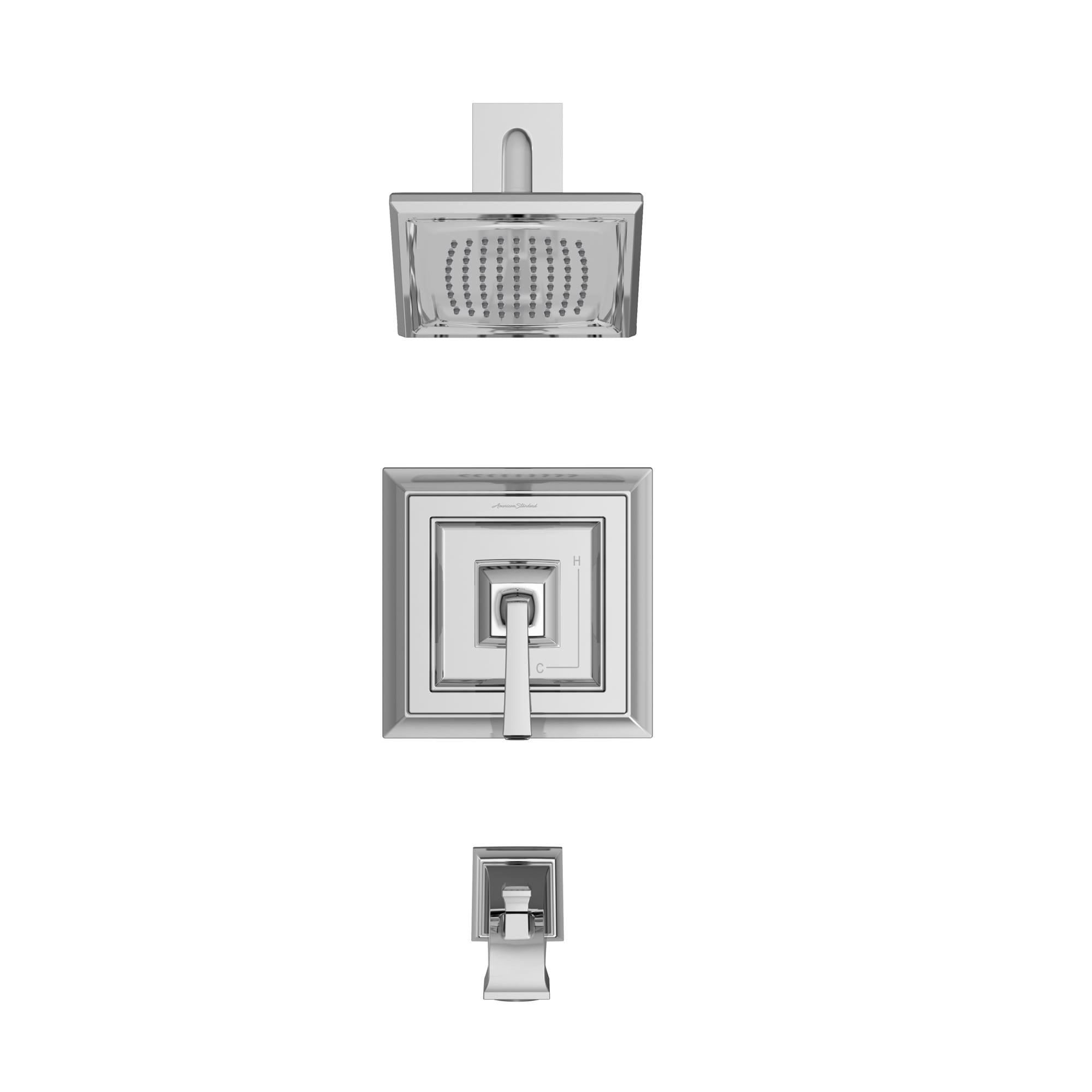 Monomando de bañera y regadera cuadrado de 6.31 pulgadas, de cromo pulido, American Standard Town Square S.