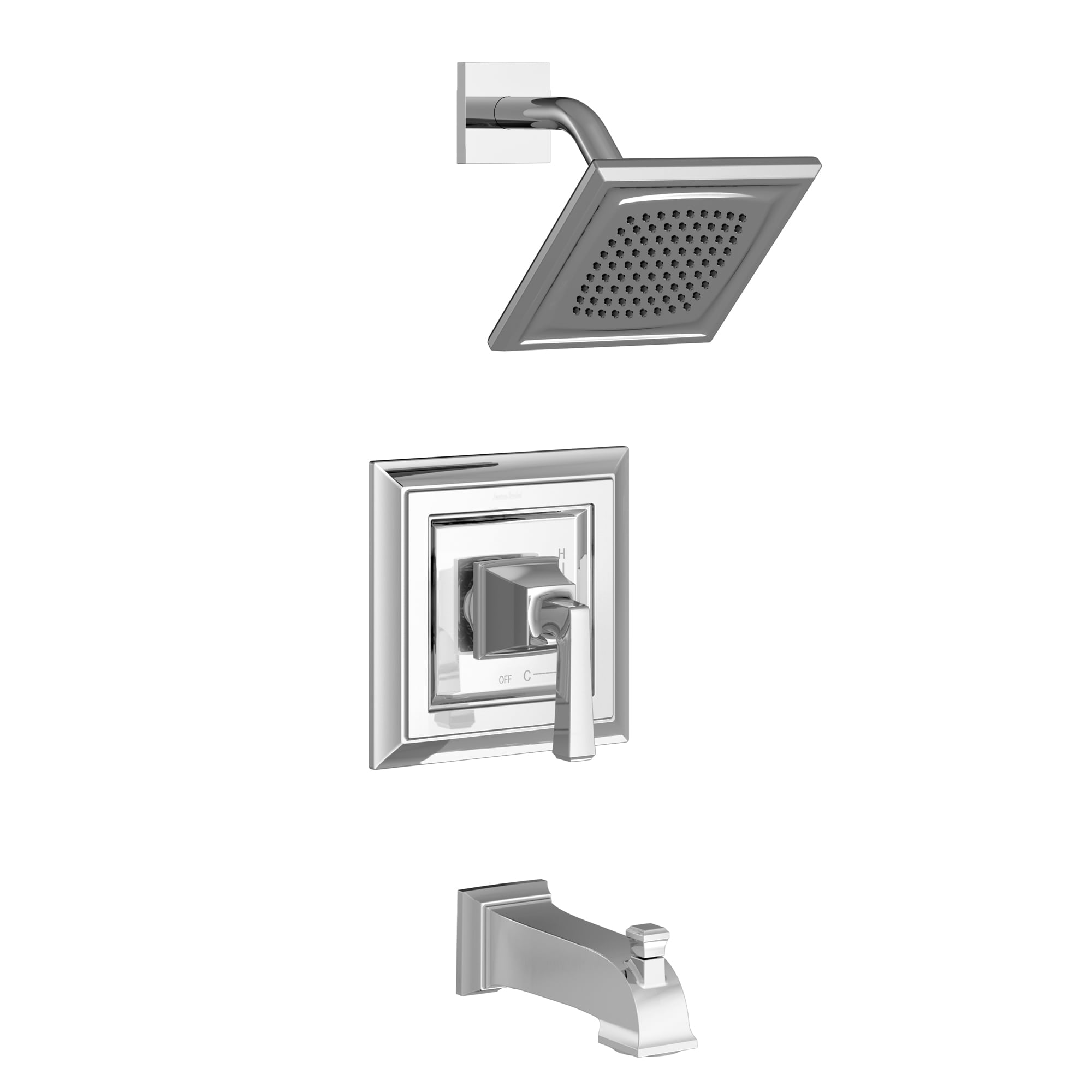 Monomando de bañera y regadera cuadrado de 6.31 pulgadas, de cromo pulido, American Standard Town Square S.