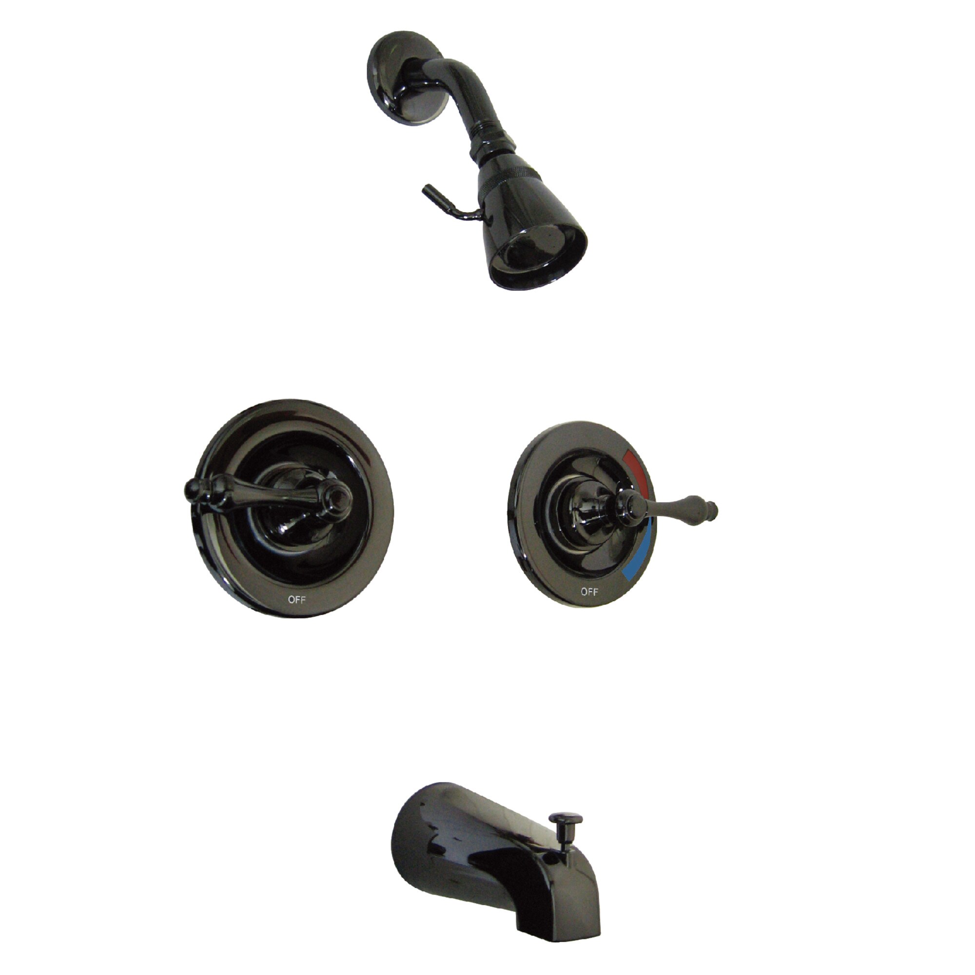 Grifería para bañera y regadera redonda clásica de acero inoxidable negro con 2 manijas y función múltiple de 2.25 pulgadas de Kingston Brass