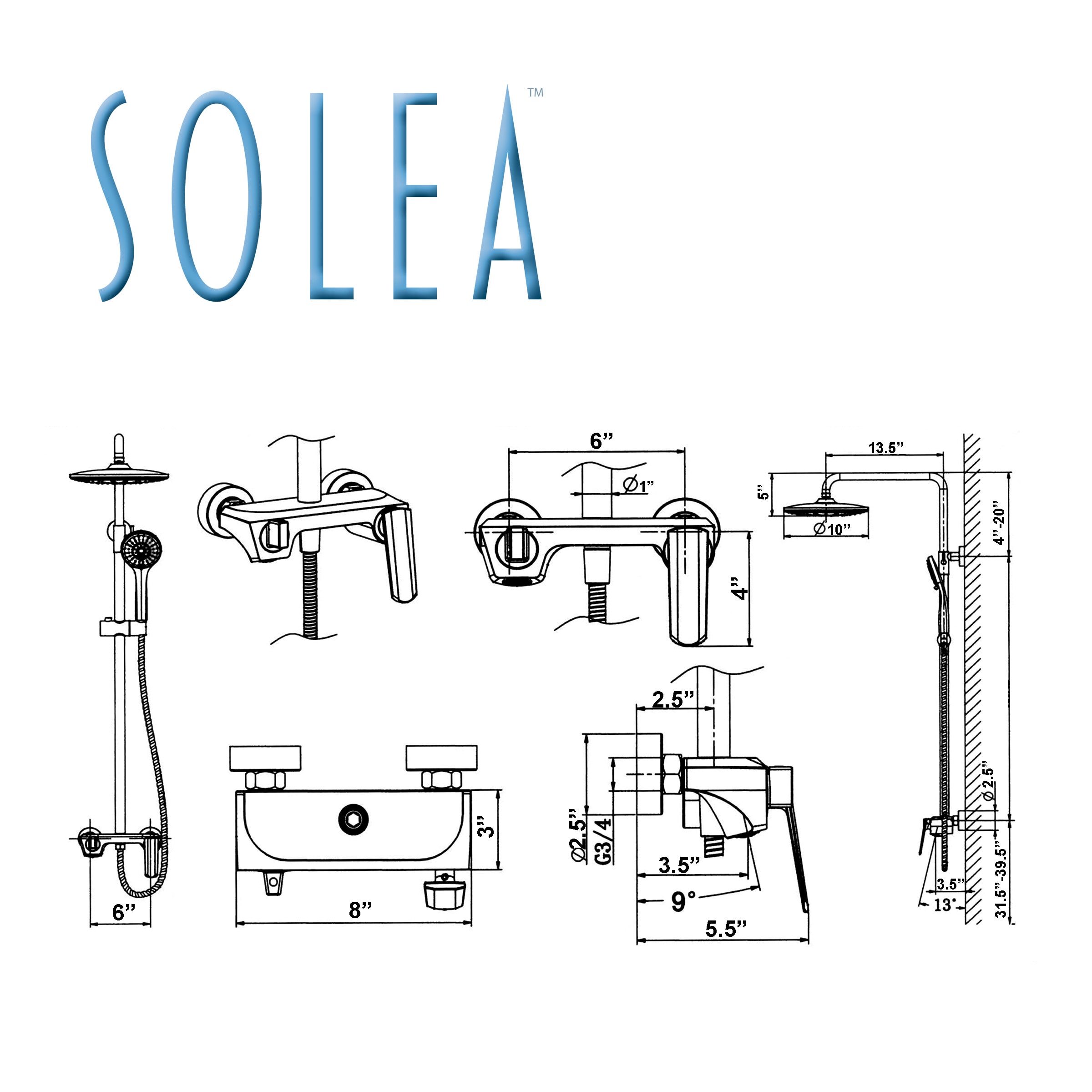 Combinación para Baño de Safavieh, Cromo con 2 Manijas, Multicepillo de 8 Pulgadas para Bañera y Ducha con Válvula BRC3368C