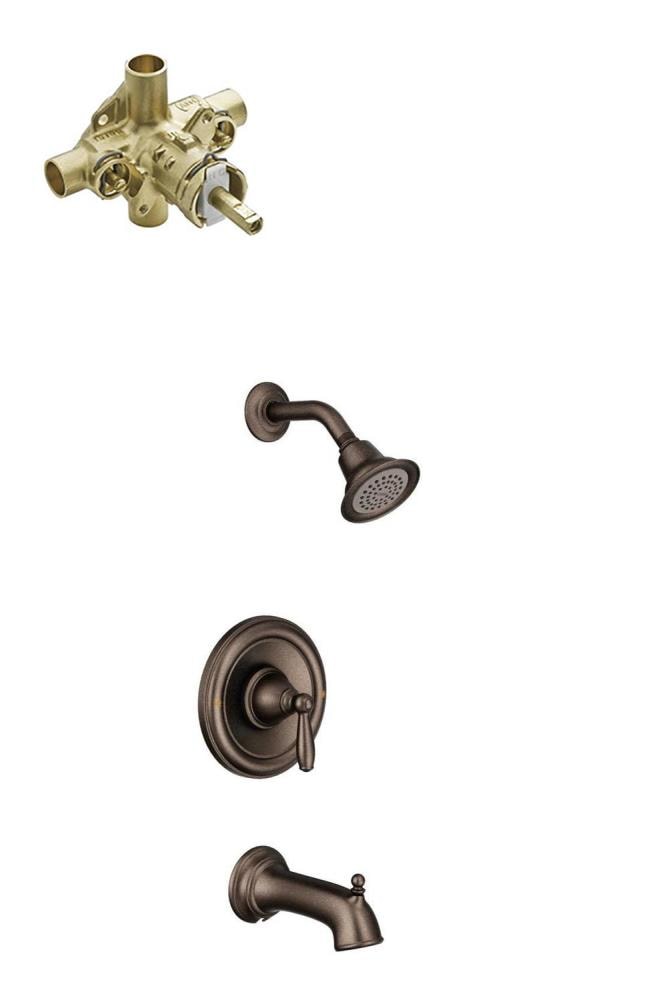 Grifo para bañera y regadera de una manija y función única de 3.5 pulgadas en bronce aceitado Moen Brantford con válvula T2153ORB-2570-L