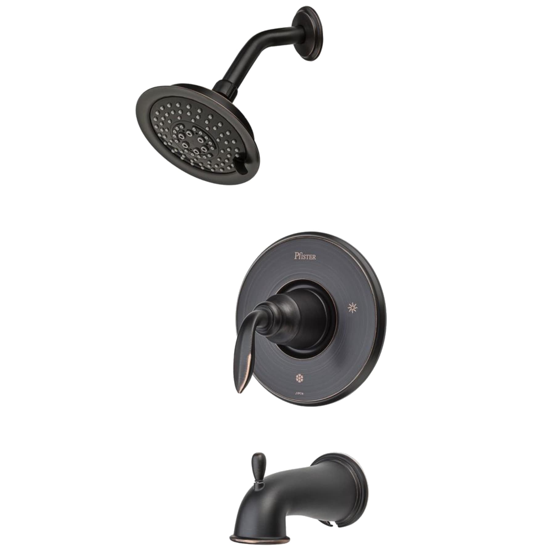 Grifo de bañera y ducha redondo de 5.65 pulgadas con acabado de bronce toscano, de una sola manija y una función - Pfister Avalon LG89-8CBY