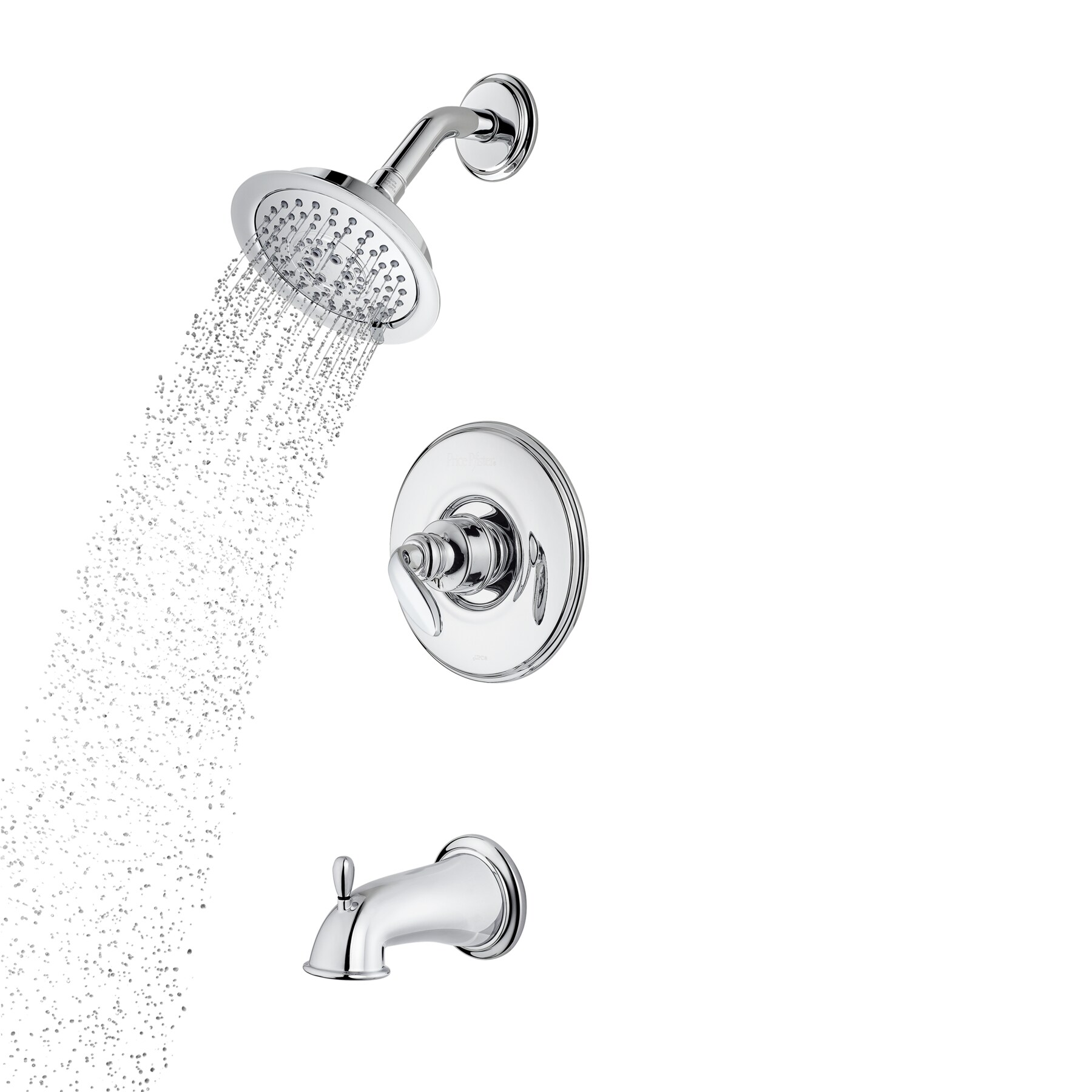 Grifo de bañera y regadera redondo de 5.65 pulgadas con acabado cromado pulido y 1 manija de función única Avalon de Pfister LG89-8CBC