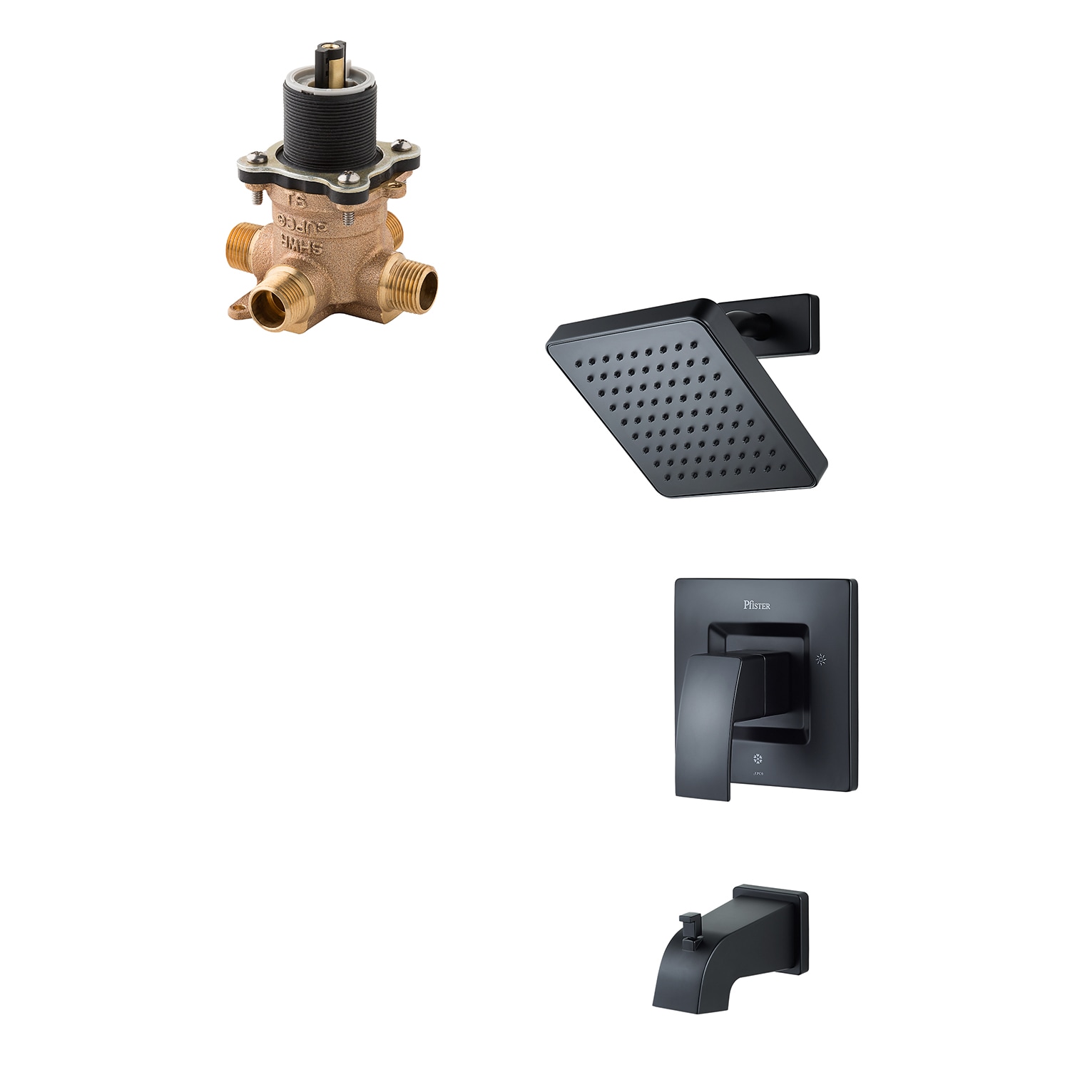 Mezcladora de Bañera y Ducha Cuadrada de 7.0 Pulgadas, con Acabado Mate Negro, de una sola Manija y función única Kenzo de Pfister con Válvula LG89-8DFB-0X8-310A-L