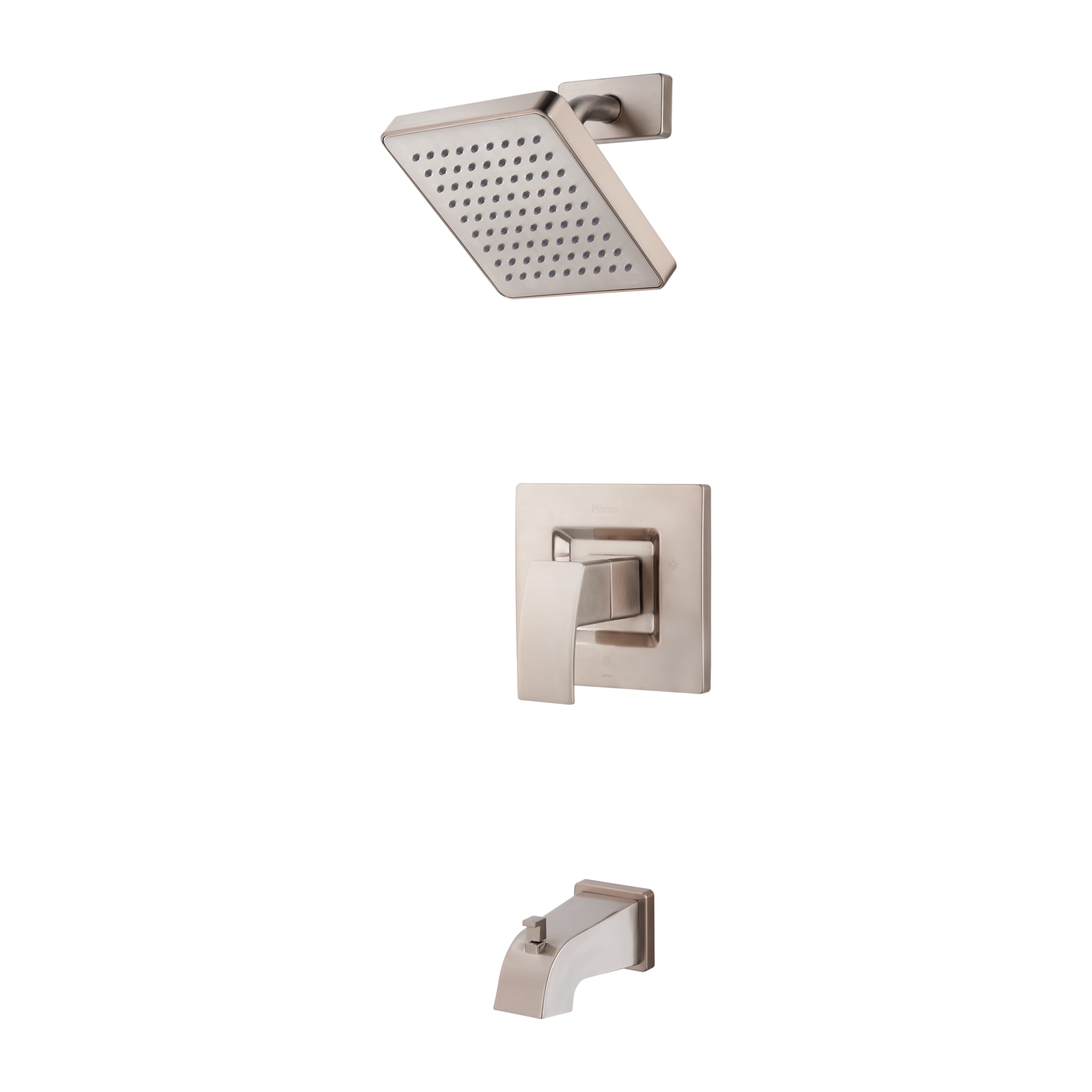 Grifo de bañera y ducha cuadrado de 7.0 pulgadas de una sola función, con acabado cepillado en níquel, mango único y válvula - Kenzo de Pfister LG89-8DFK-0X8-310A-L