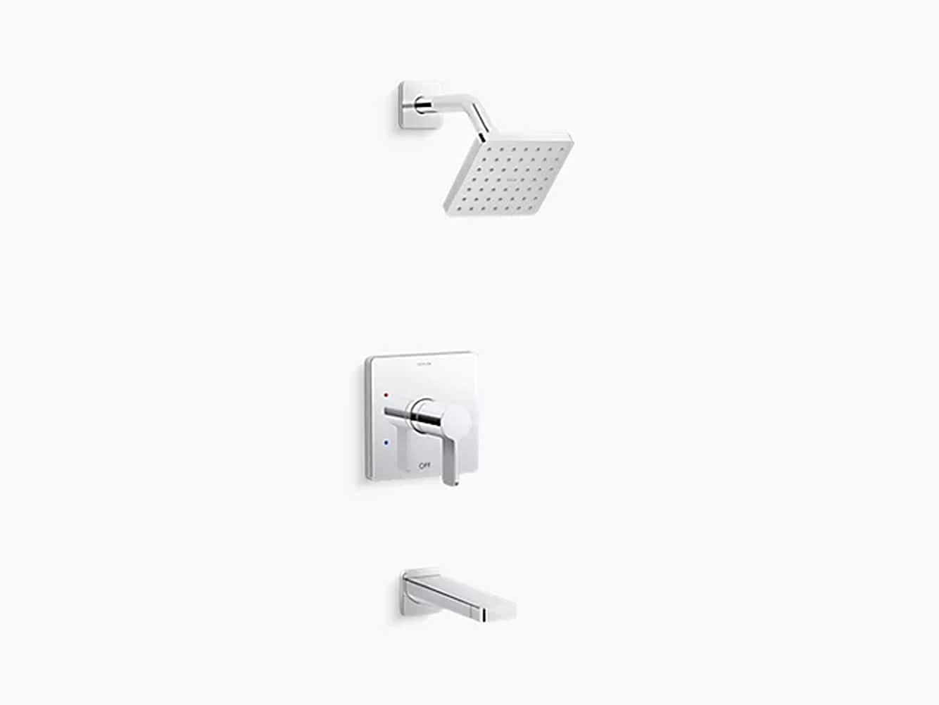 Grifo de bañera y ducha de una sola función de 6.25 pulgadas cuadradas en cromo pulido con control de temperatura KOHLER Rite-Temp K-TS23502-4-CP