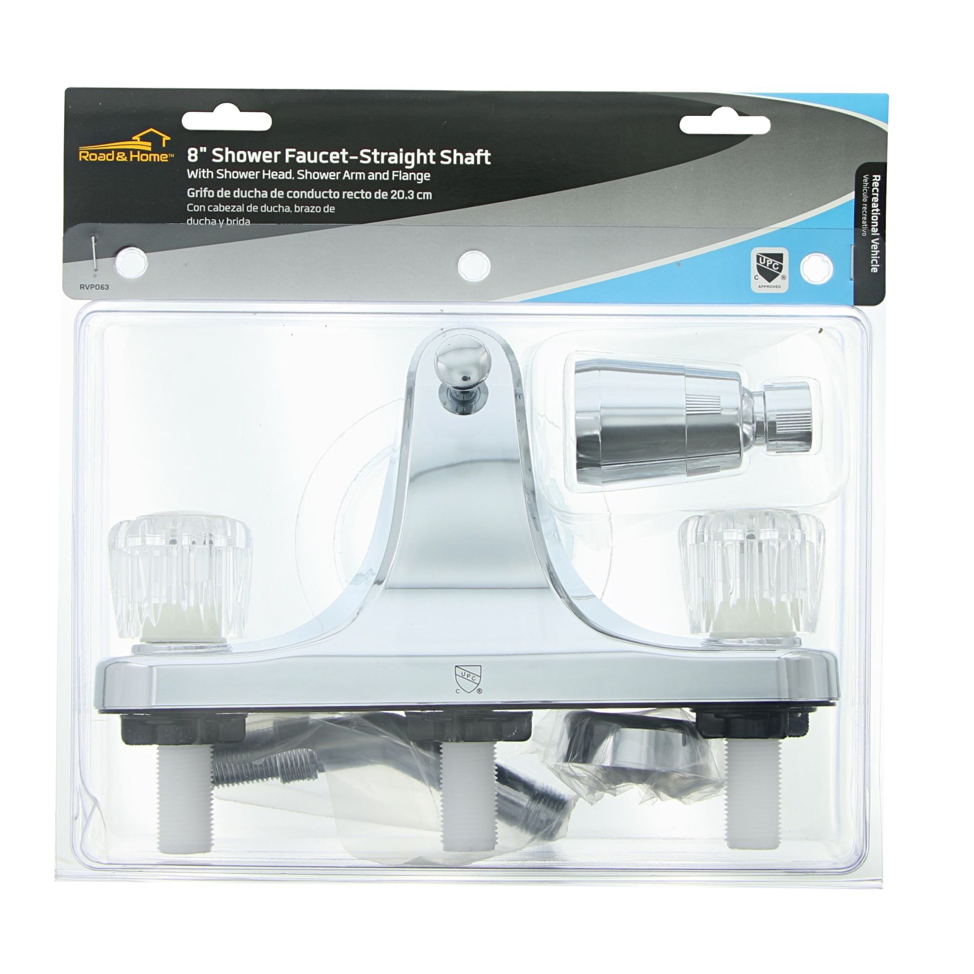 Grifo para bañera y ducha redondo de 2.0 pulgadas, cromado, de doble manija y función única con válvula RVP063 de Road & Home