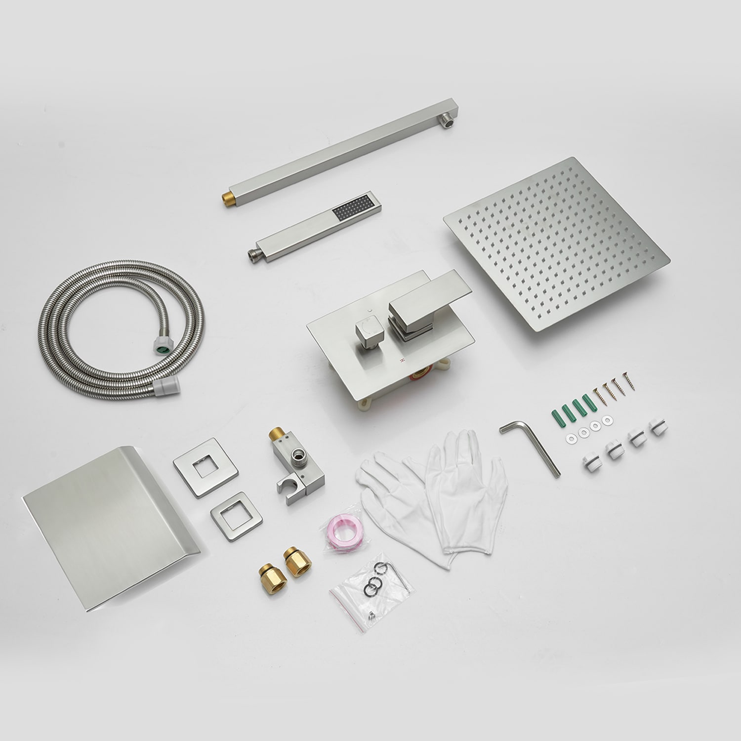 Mezcladora para regadera en níquel cepillado de 1 manija y función múltiple para bañera y regadera cuadrada de 12 pulgadas con válvula A-95012-N-S