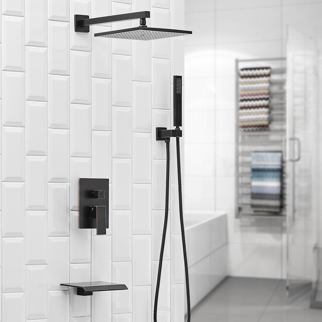 Mezcladora de ducha de Aceite Frotado en Bronce de una manija multifuncional de 12 pulgadas para bañera y ducha con válvula de 12 pulgadas en cuadrado A-95012-ORB-S
