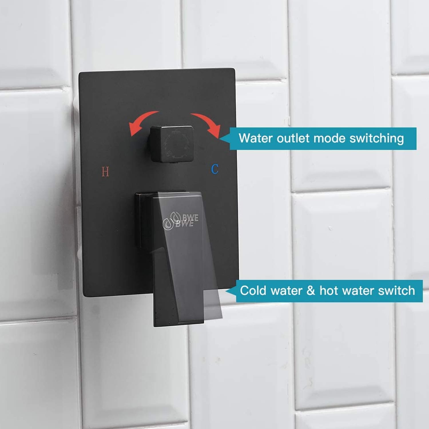 Mezcladora para regadera negro mate de 1 manija multifunción de 12 pulgadas para bañera y regadera con válvula A-95012-Negro