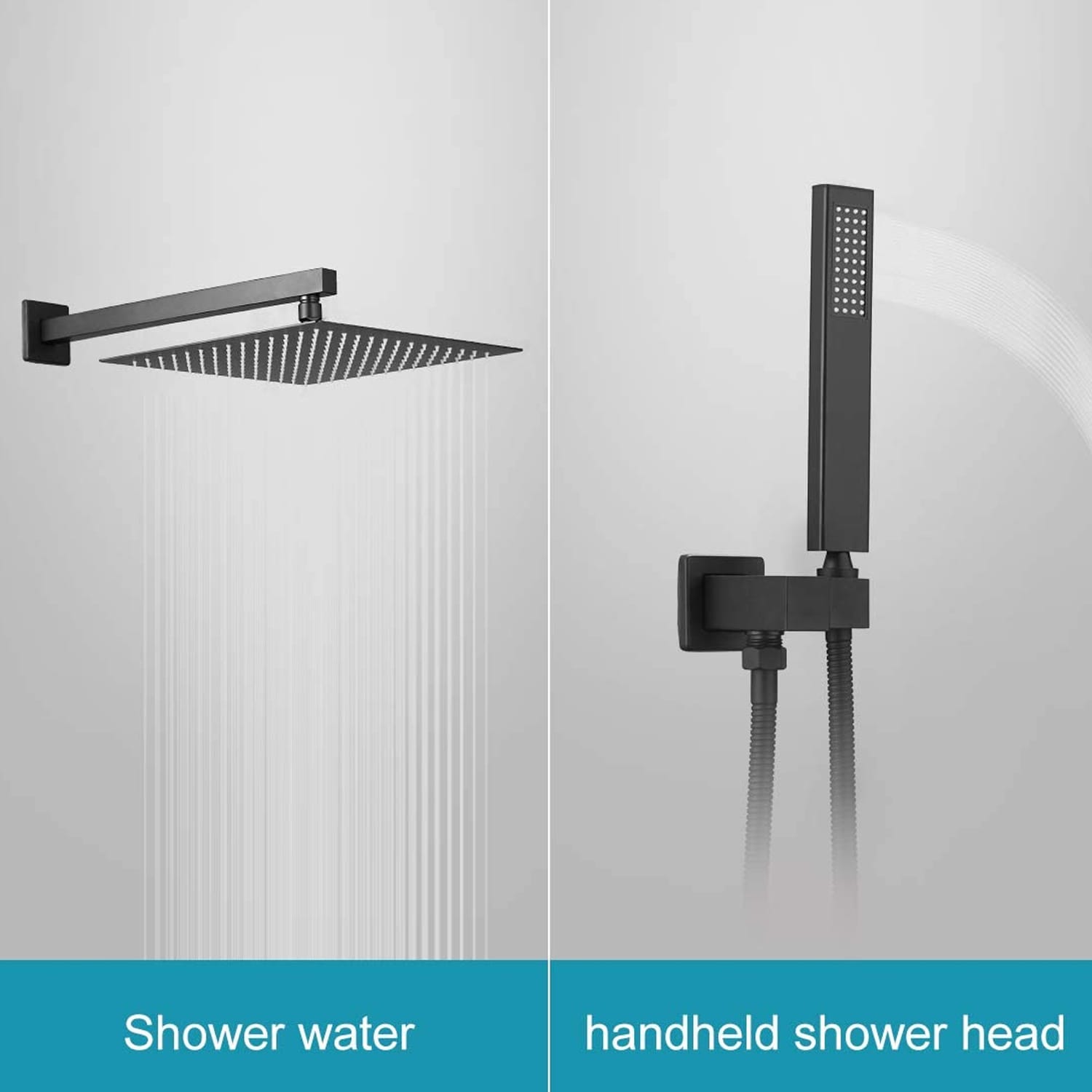 Mezcladora para regadera negro mate de 1 manija multifunción de 12 pulgadas para bañera y regadera con válvula A-95012-Negro