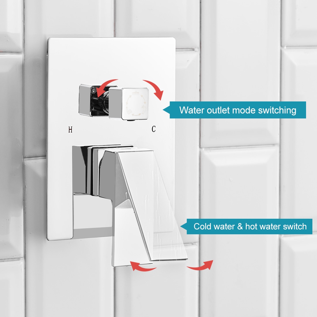 Grifería para regadera BWE A-95012 Cromo pulido de una sola manija, multi-función, de 12 pulgadas, cuadrada para bañera y regadera con válvula A-95012-C-S