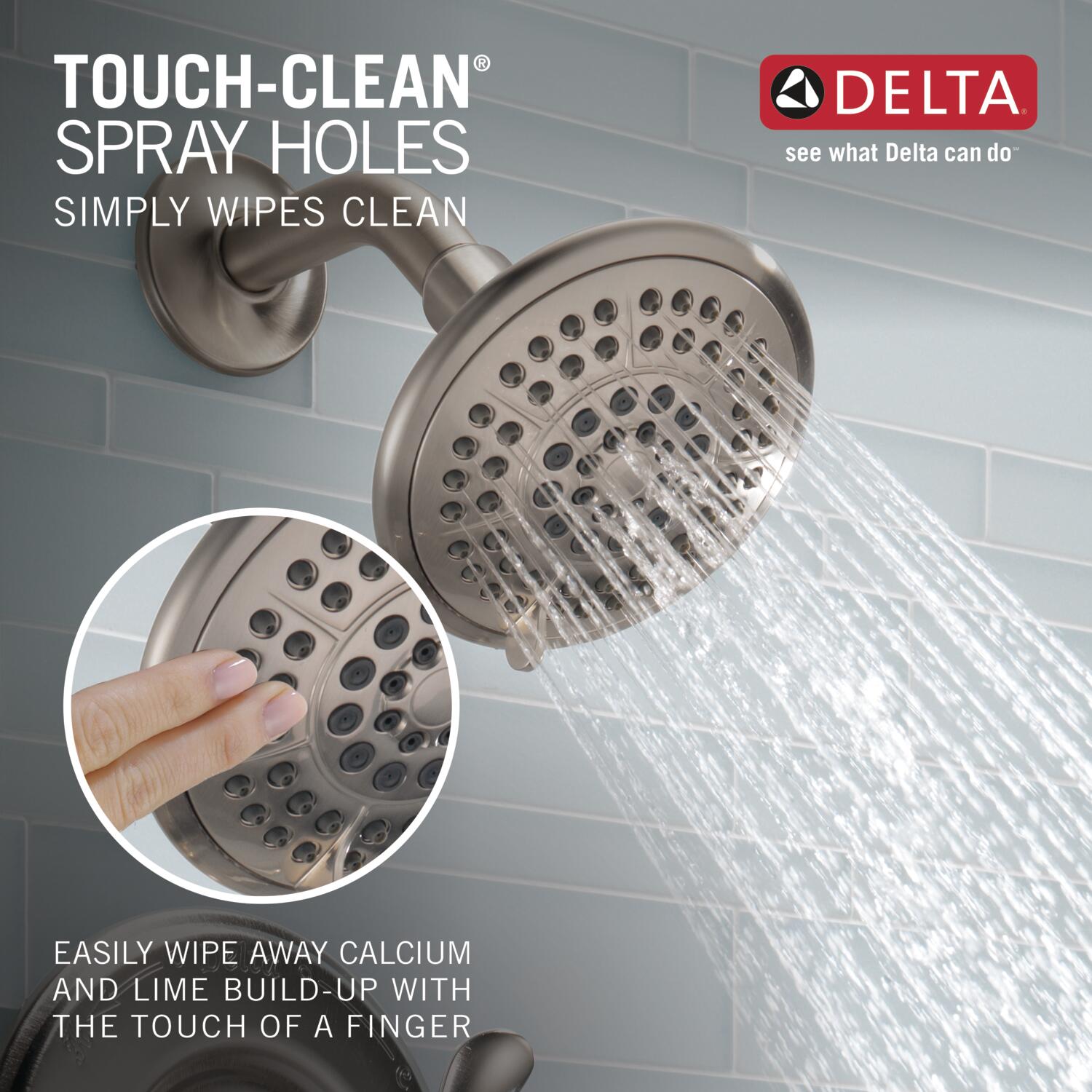Grifo de bañera redonda y ducha de acero inoxidable de 2 manijas y multi-función Delta Lahara con válvula T17438-SS