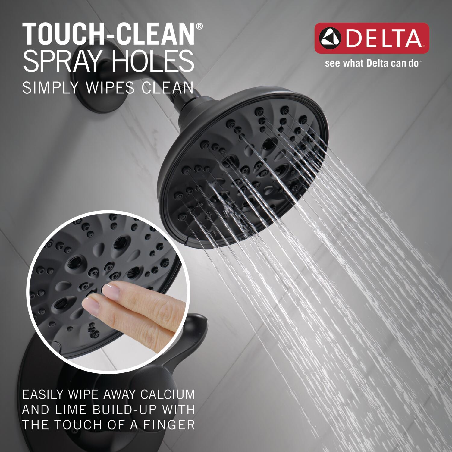 Grifo para bañera y ducha redonda de 6 pulgadas, negro mate, de una sola manija y función múltiple Delta Esato con válvula 144897-BL