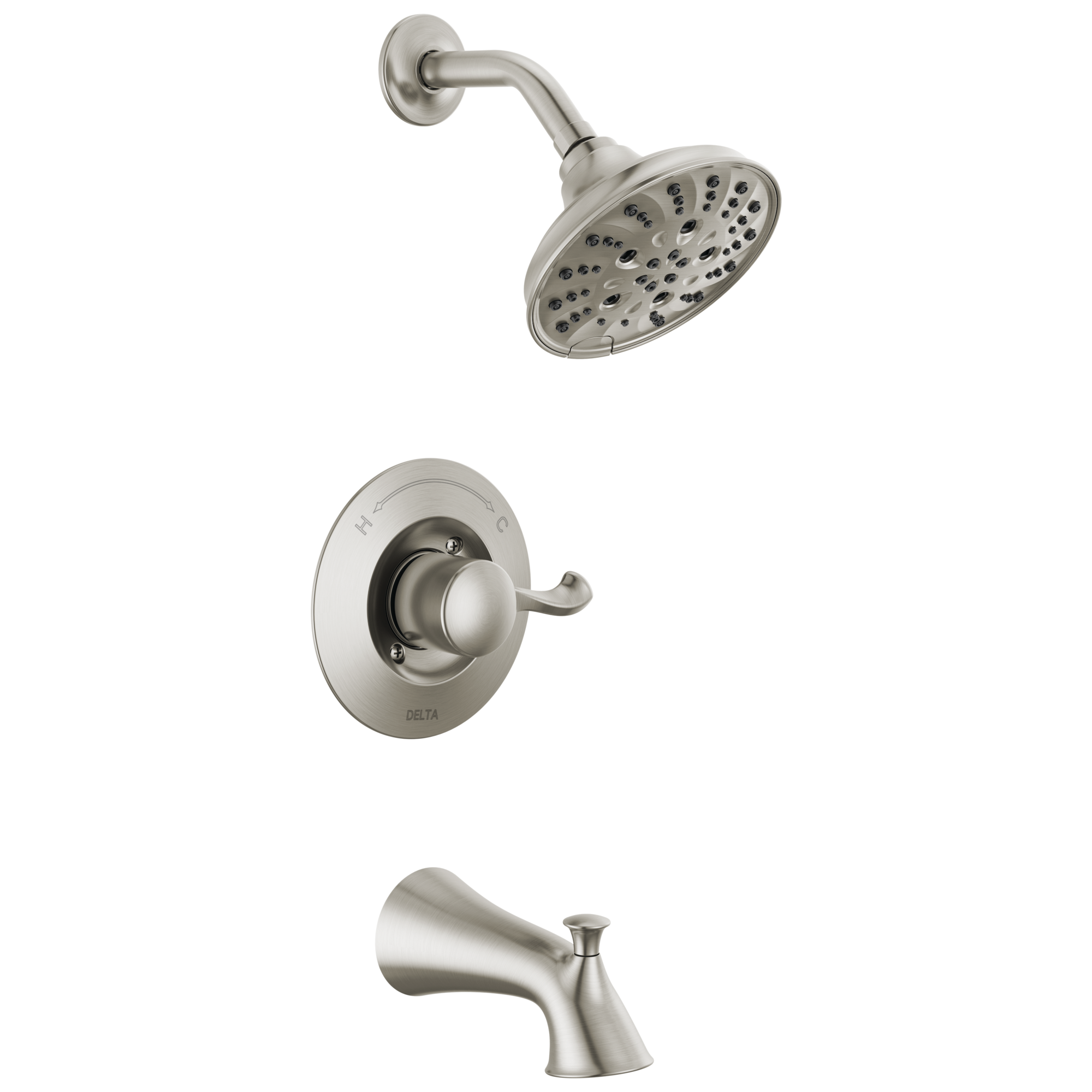 Grifo para bañera y ducha redondo de 6 pulgadas con tecnología Spotshield y válvula de un solo mango Delta Esato 144897-SP