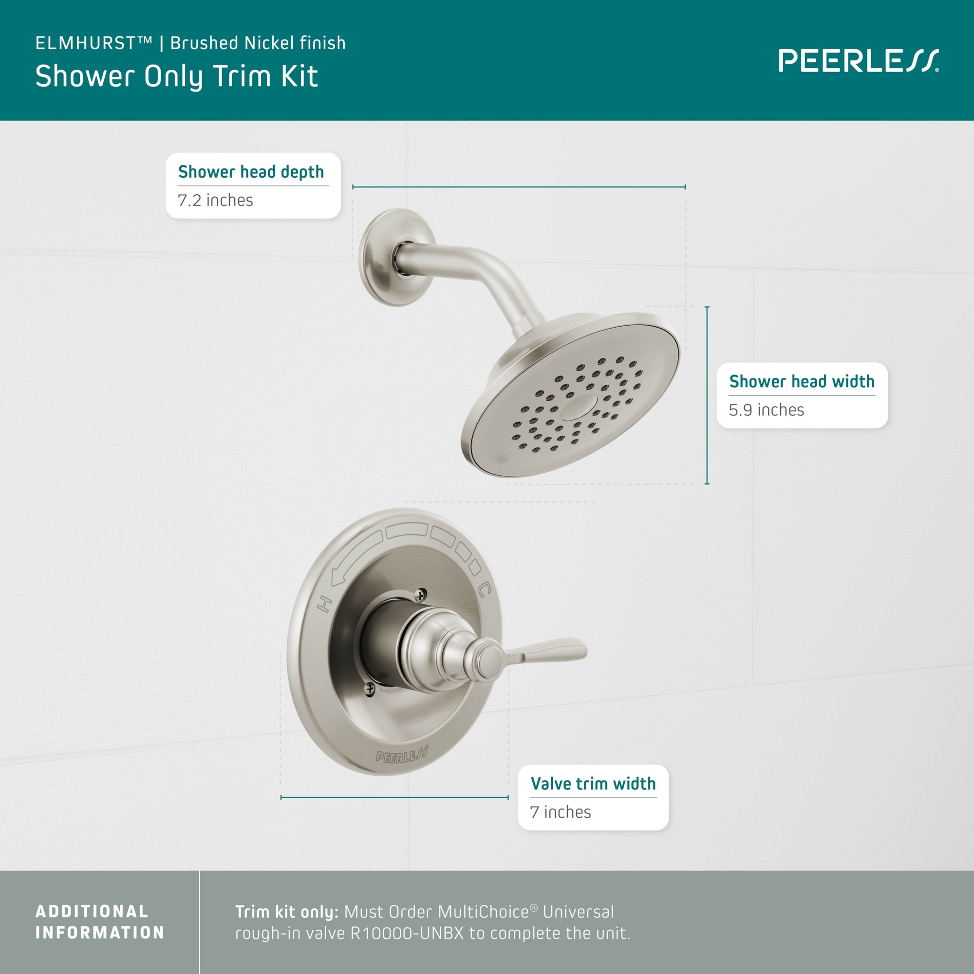 Mezcladora Monomando de Bañera y Ducha Redonda de 5.938 Pulgadas, Función Única, Acabado en Níquel Cepillado Peerless Elmhurst PTT14265-BN