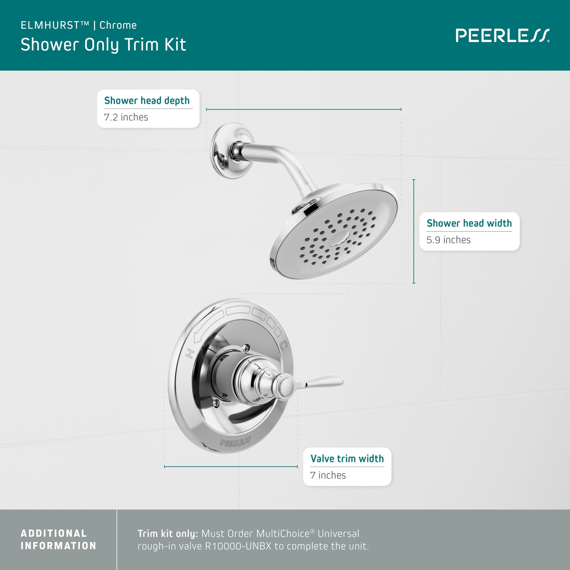 Mezcladora Monomando de Bañera y Regadera Redonda de 5.938 Pulgadas, Función Única, Cromada Elmhurst Peerless PTT14265