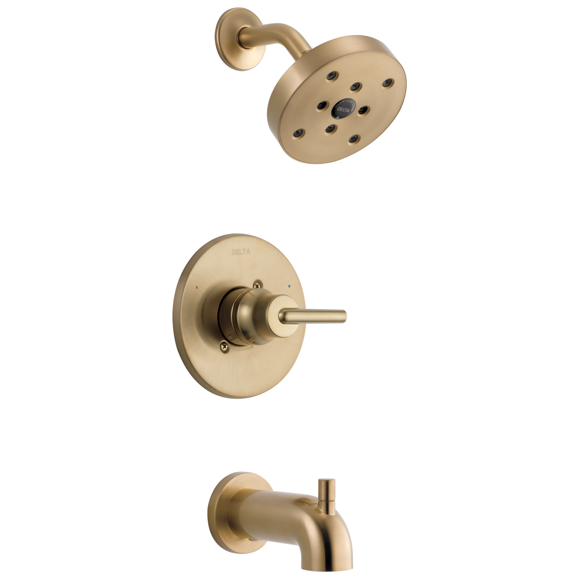 Grifo para bañera y ducha redondo de 5.4 pulgadas de un solo mango en bronce champán de la colección Trinsic de Delta con válvula T14459-CZ.