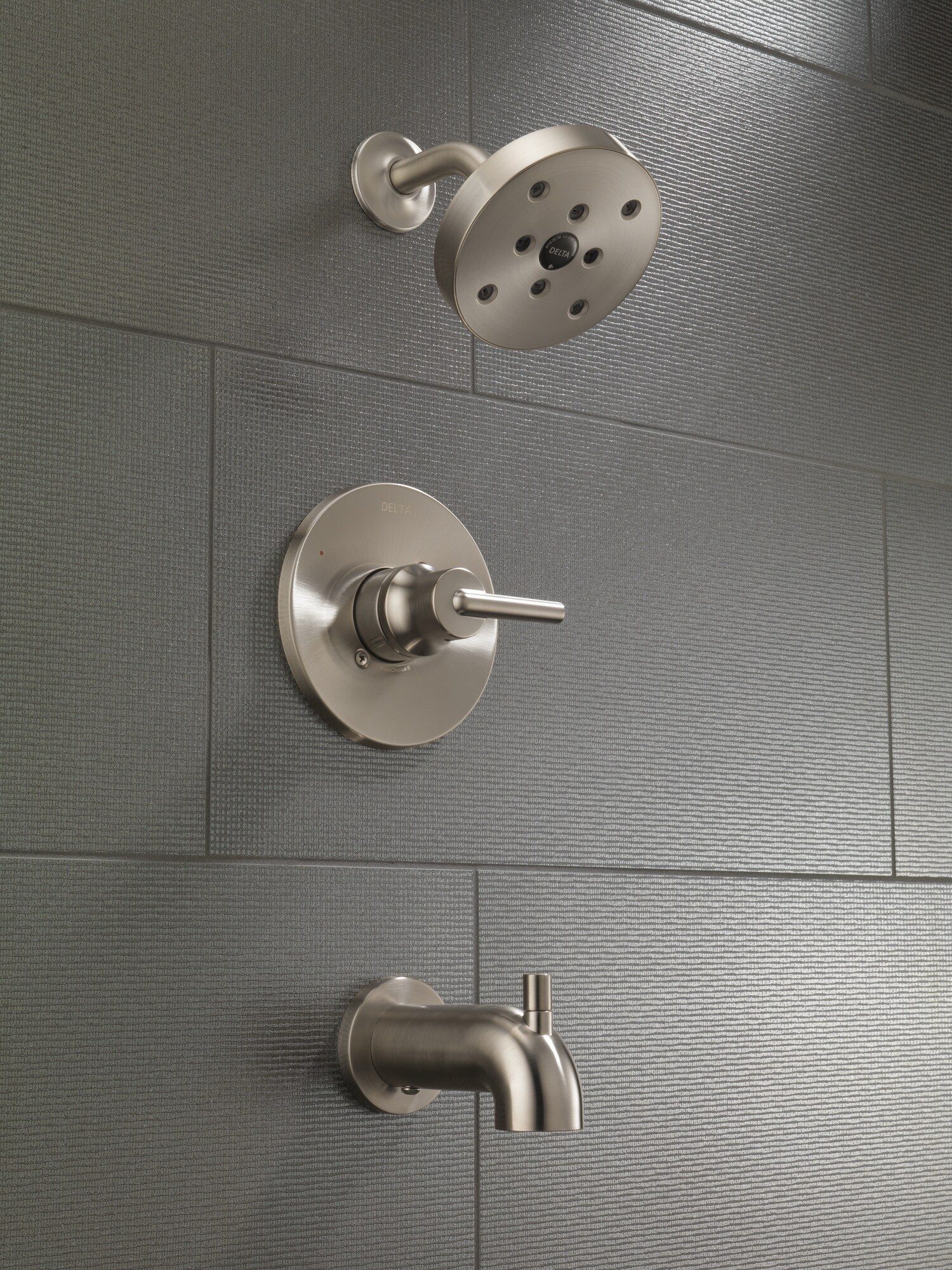 Grifo de bañera y ducha redondo de acero inoxidable 1 mango de la serie Trinsic de Delta con válvula T14459-SS