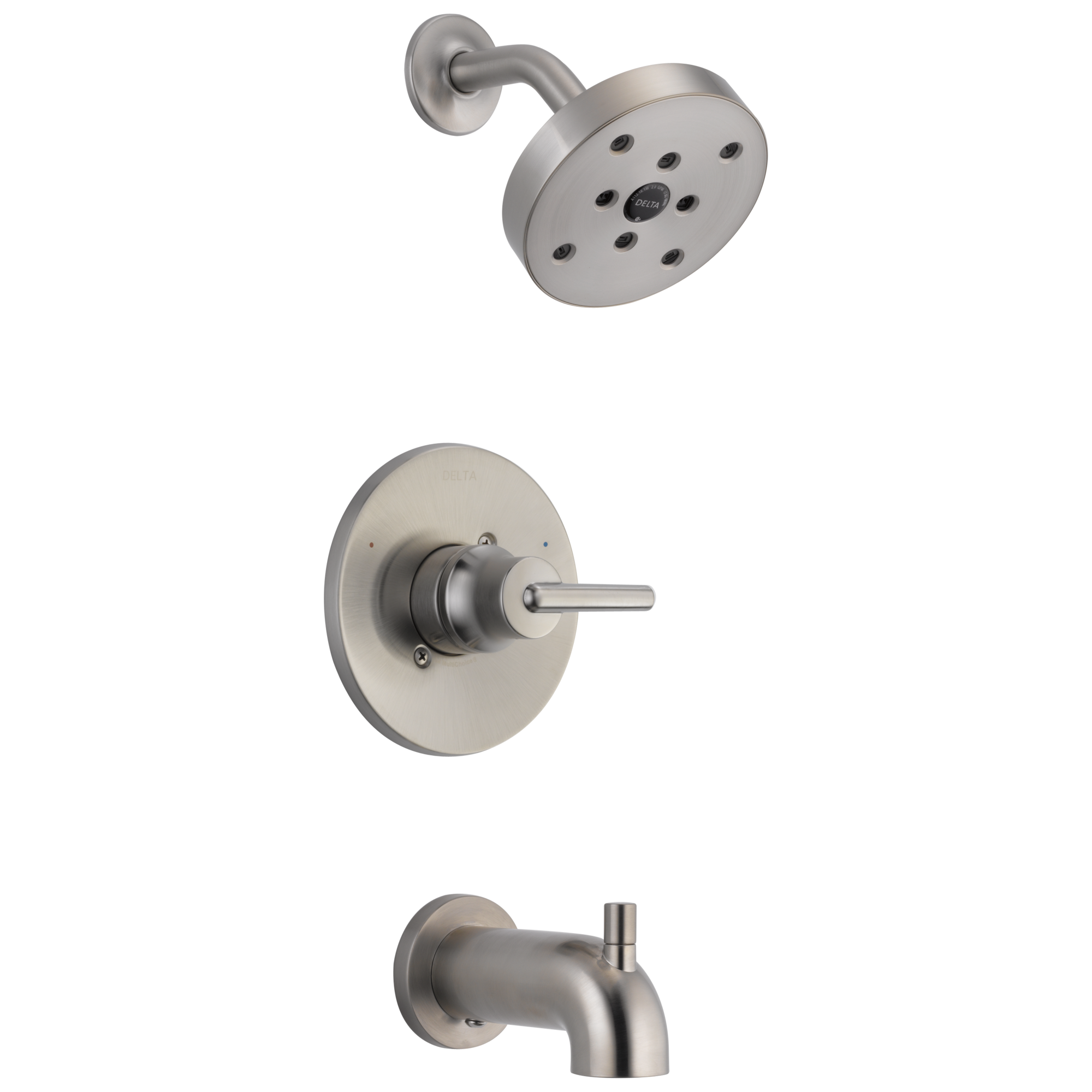 Grifo de bañera y ducha redondo de acero inoxidable 1 mango de la serie Trinsic de Delta con válvula T14459-SS
