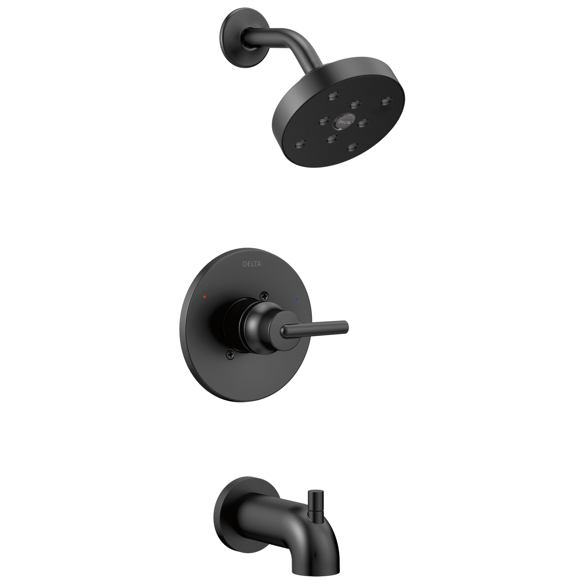 Grifería para bañera y regadera redonda de una sola función en color negro mate Trinsic Delta T14459-BL