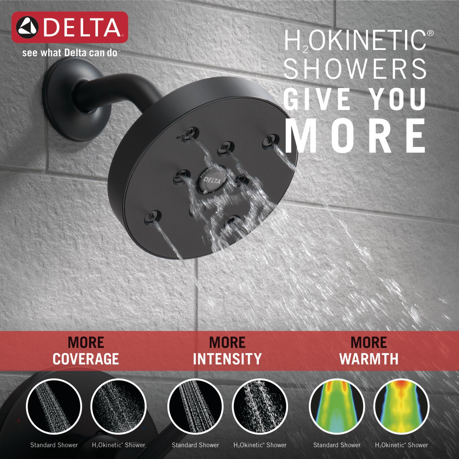 Grifería para bañera y regadera redonda de una sola función en color negro mate Trinsic Delta T14459-BL
