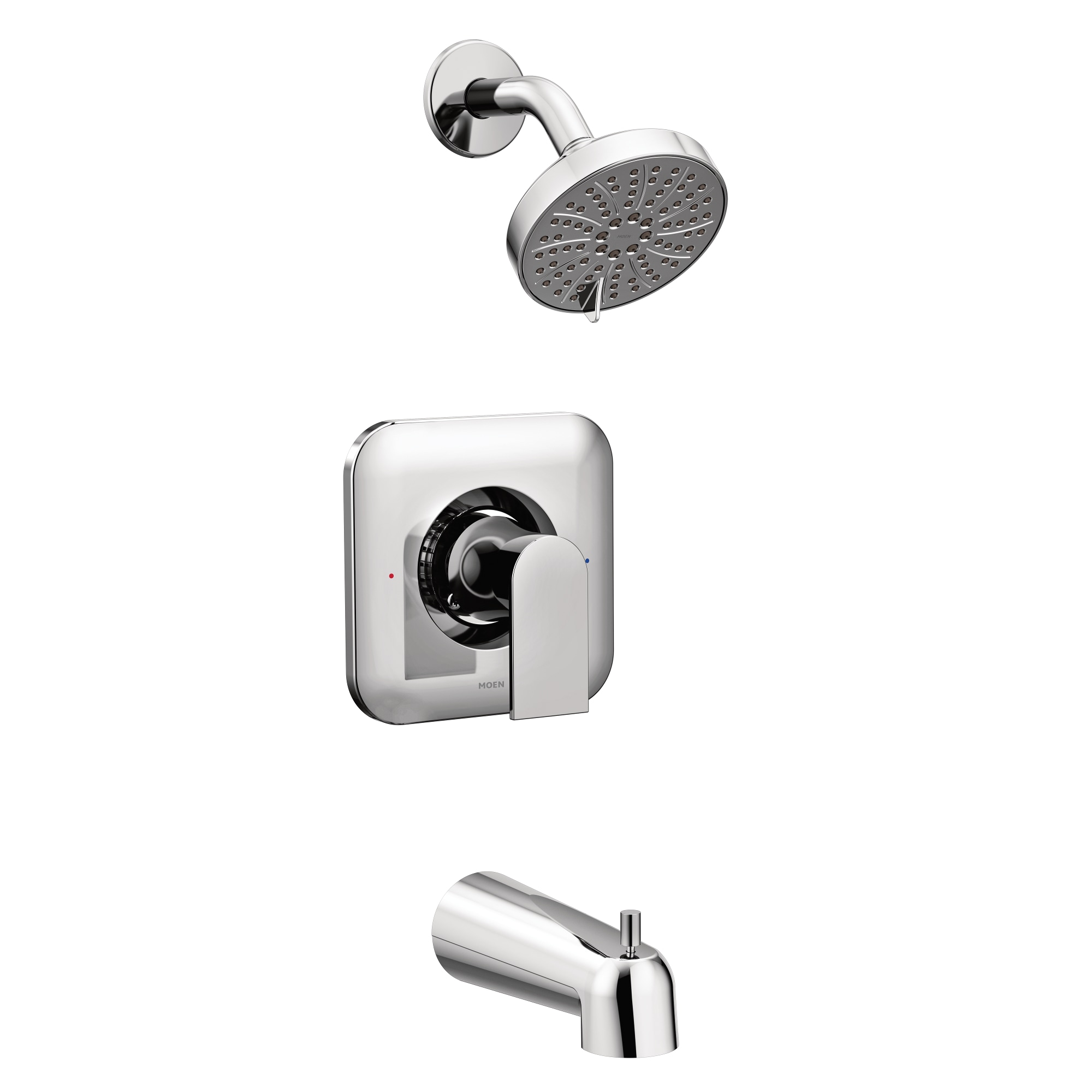 Grifo y regadera para bañera redondo de 3.75 pulgadas con acabado cromado de Moen Genta Lx de un solo mango y multi-función T2473EP