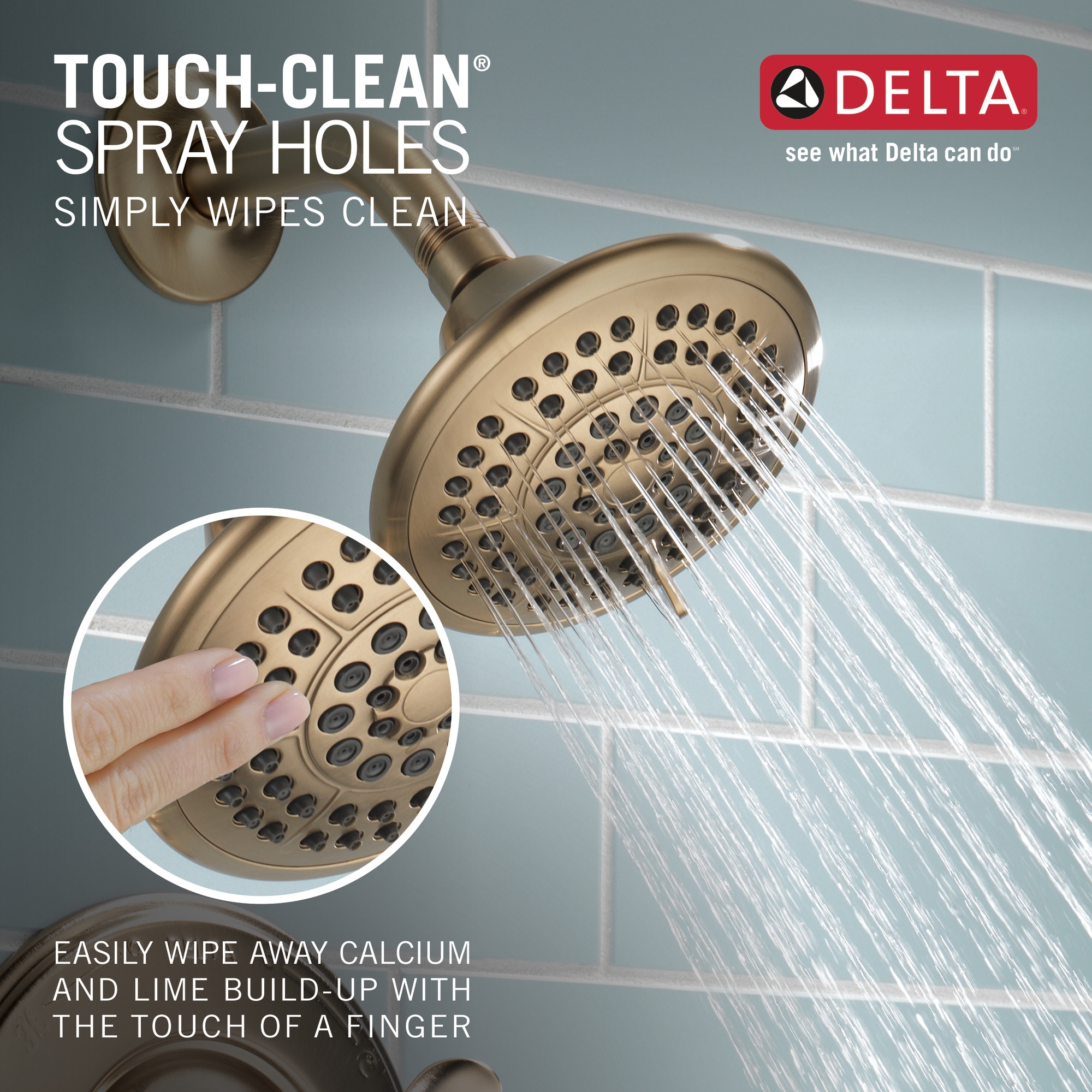 Grifo para bañera y ducha redonda de una sola manija, multifunción, en bronce champagne Delta Linden T14494-CZ de 5.125 pulgadas.