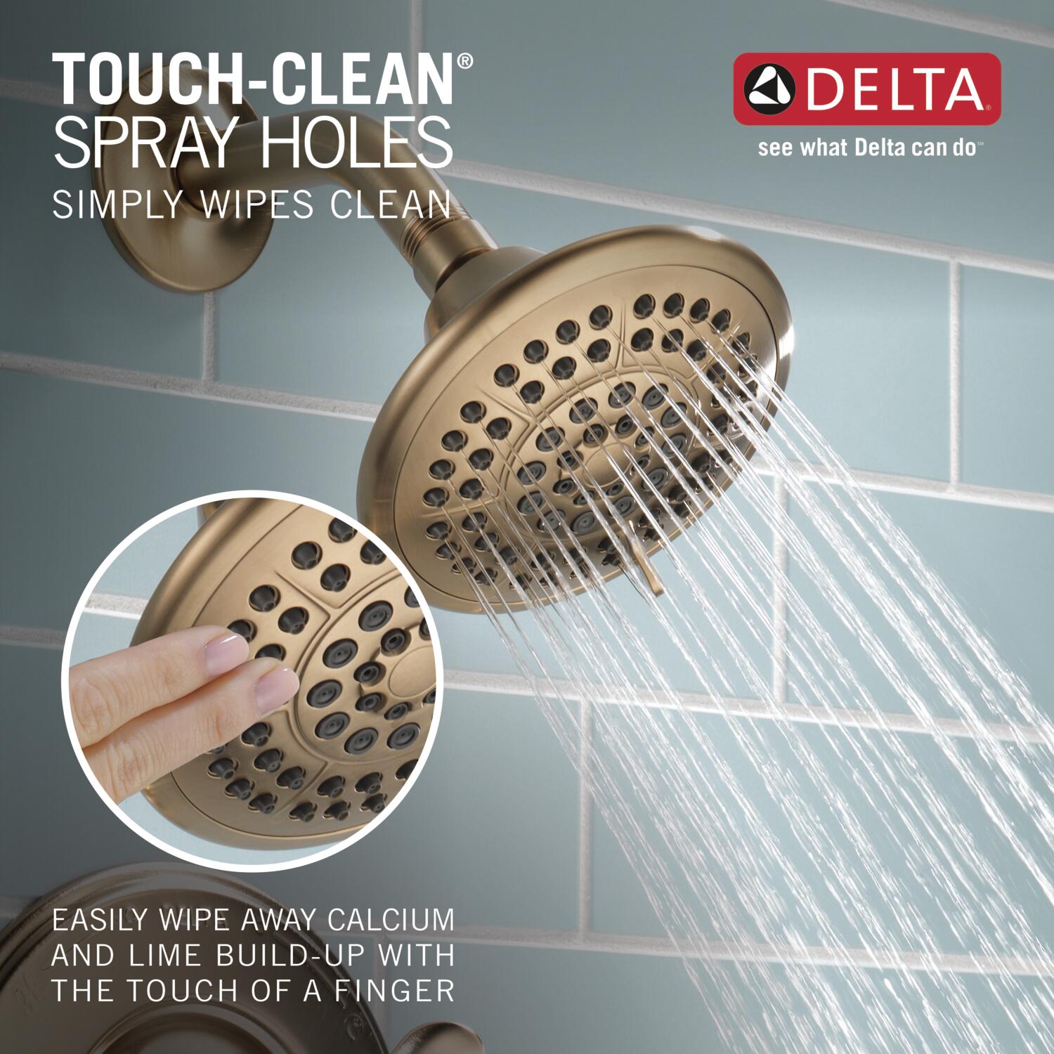 Grifo para bañera y ducha redonda de una sola manija, multifunción, en bronce champagne Delta Linden T14494-CZ de 5.125 pulgadas.