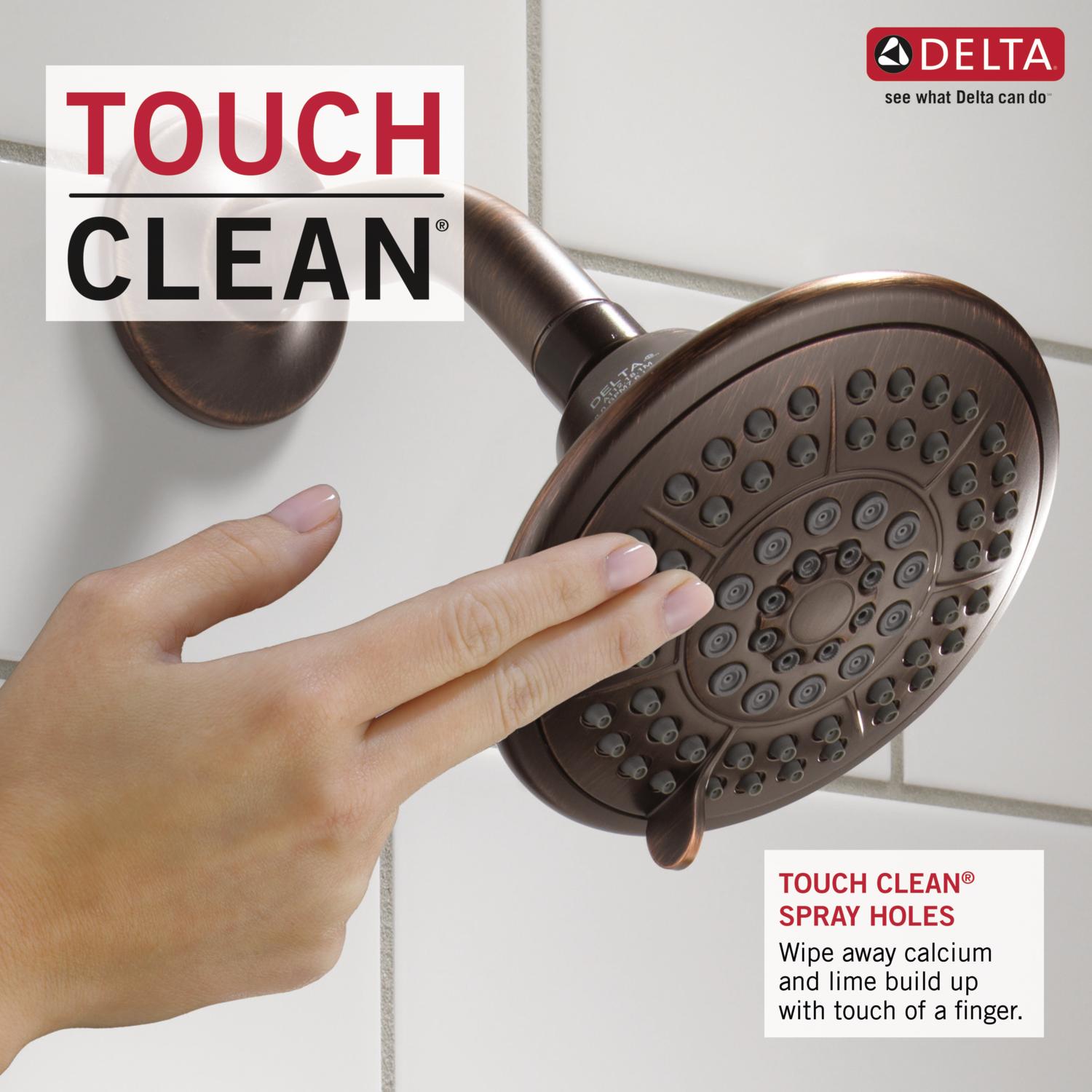 Grifo de bañera redondo de 5.125 pulgadas y ducha de función múltiple de 1 manija en bronce veneciano Delta Linden T14494-RB