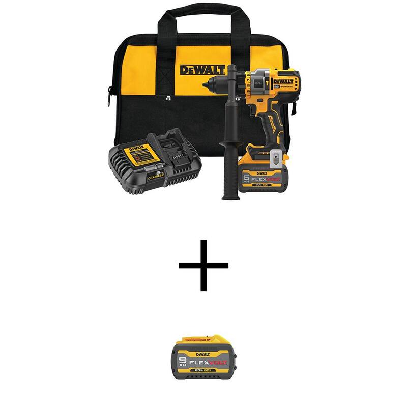Martillo taladro/destornillador inalámbrico DEWALT 20V MAX de iones de litio sin escobillas 1/2 pulgada con ventaja FLEXVOLT y baterías FLEXVOLT de 6Ah y 9Ah - DCD999T1WDCB609