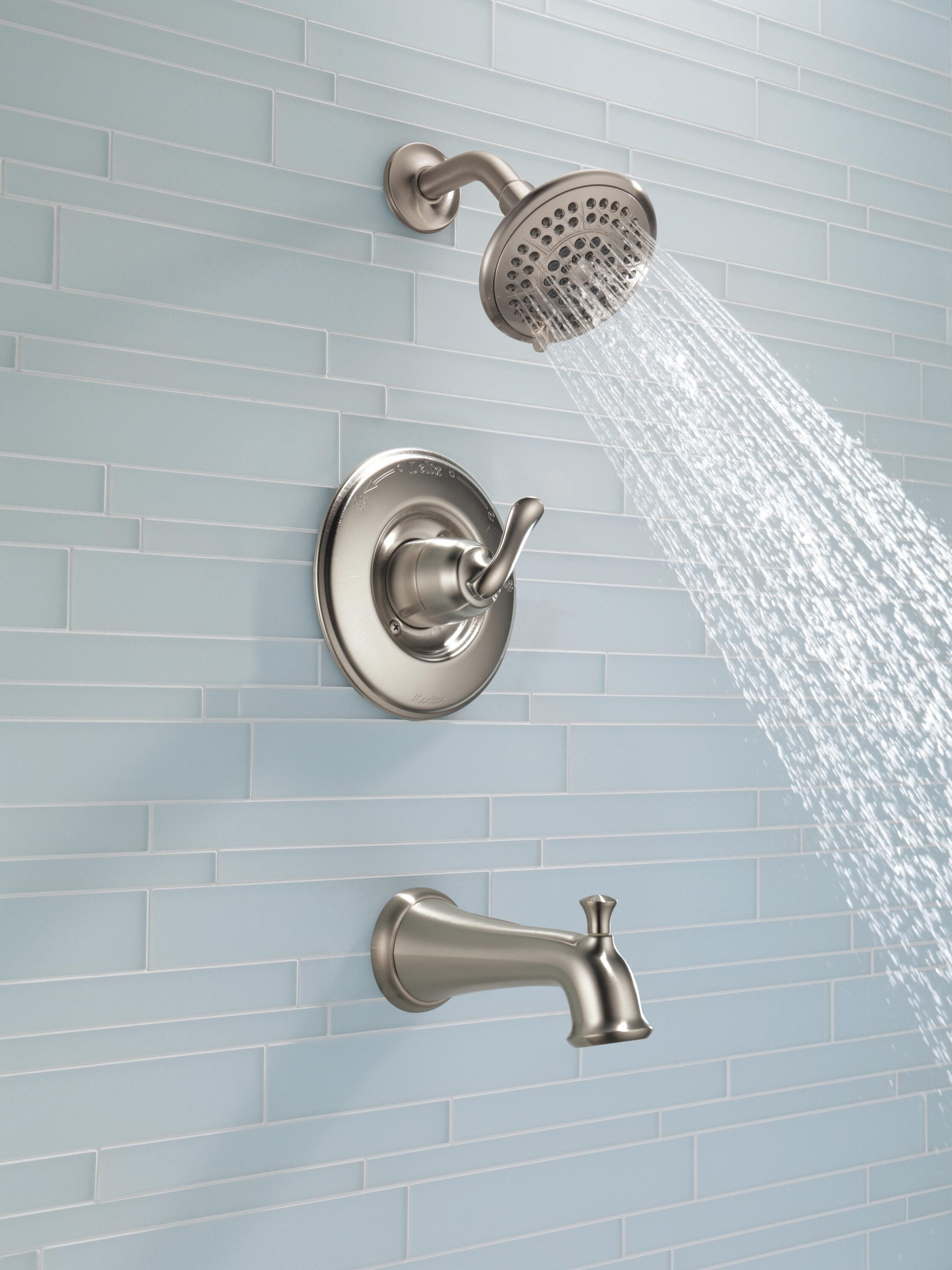 Mezcladora de bañera y regadera redonda de acero inoxidable de un solo mango, multi-función, de 5.1250 pulgadas - Delta Linden T14494-SS