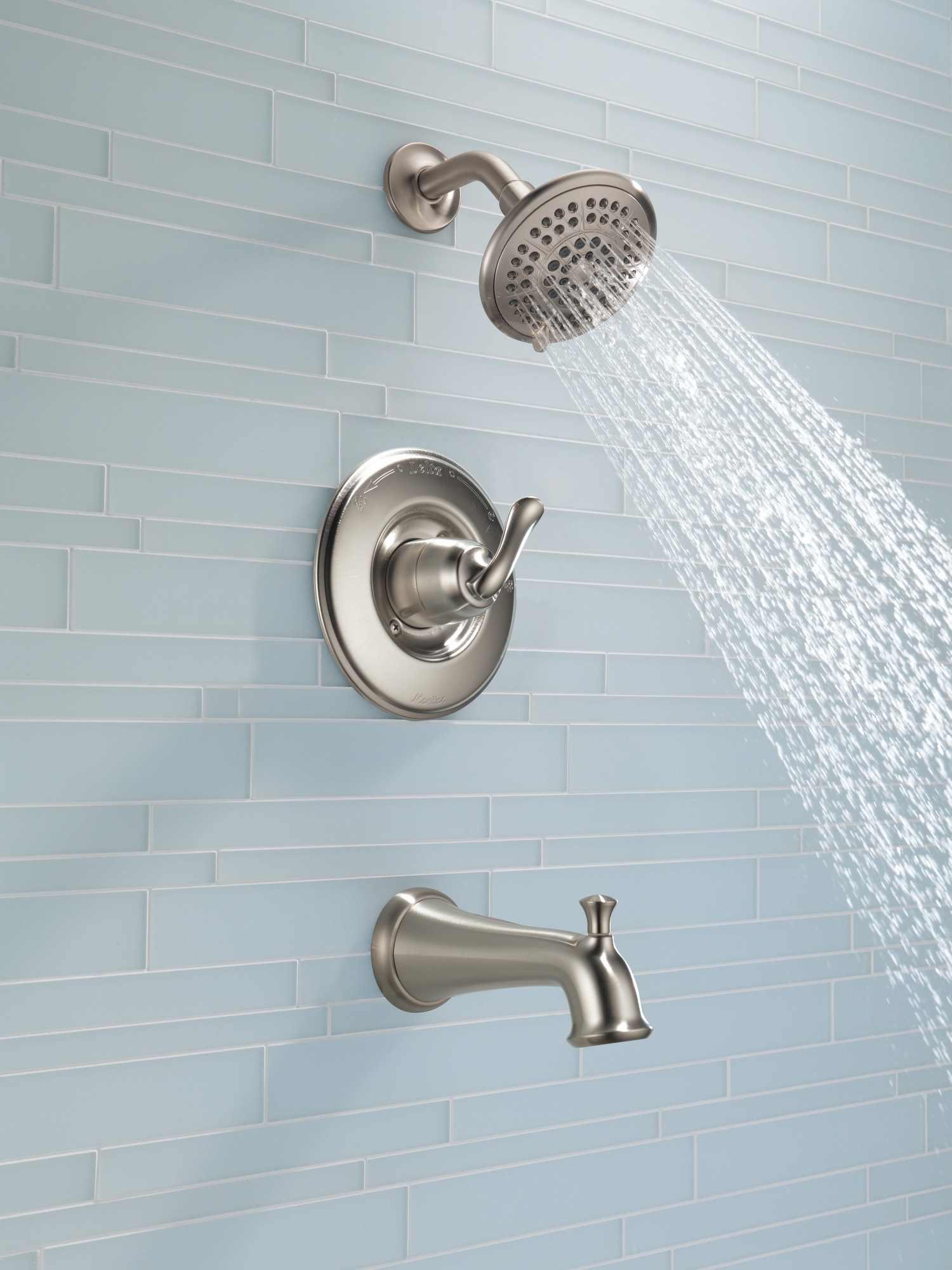 Mezcladora de bañera y regadera redonda de acero inoxidable de un solo mango, multi-función, de 5.1250 pulgadas - Delta Linden T14494-SS