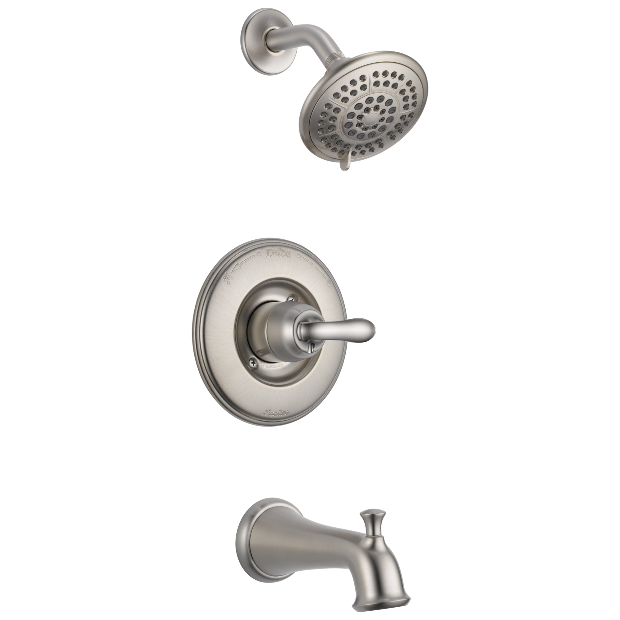 Mezcladora de bañera y regadera redonda de acero inoxidable de un solo mango, multi-función, de 5.1250 pulgadas - Delta Linden T14494-SS