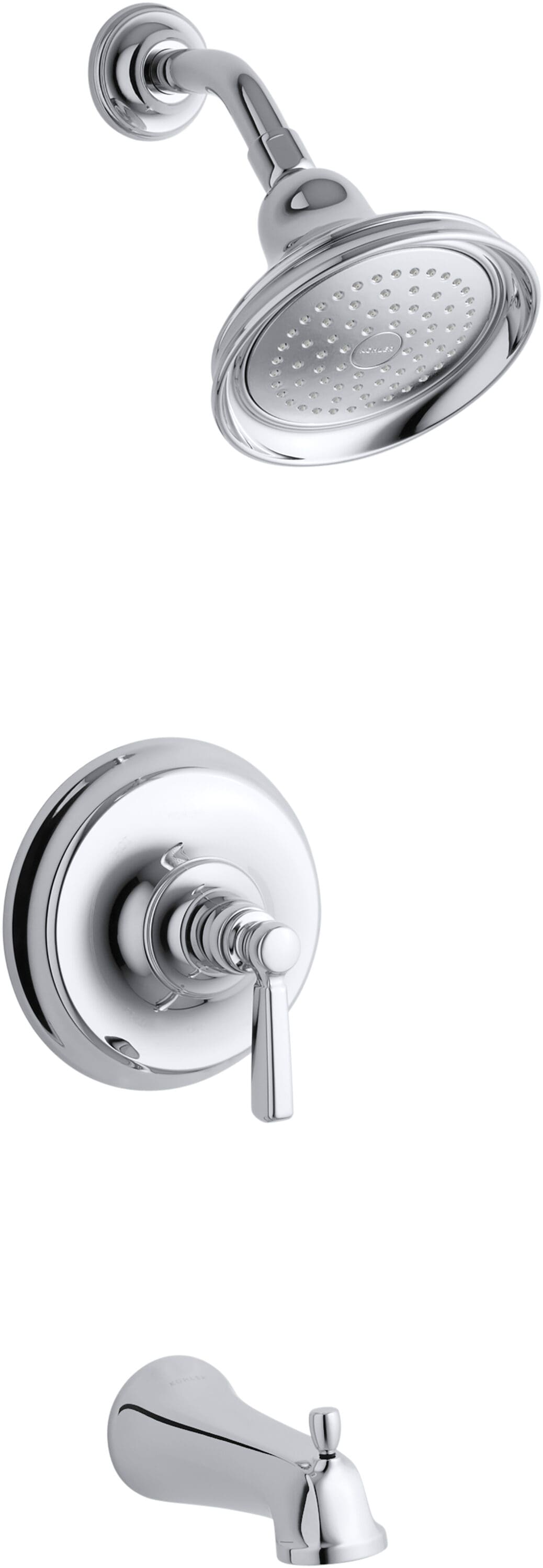 Llave de baño y ducha redonda de 5.96 pulgadas de función única con un asa en cromo pulido Bancroft KOHLER TS10582-4-CP