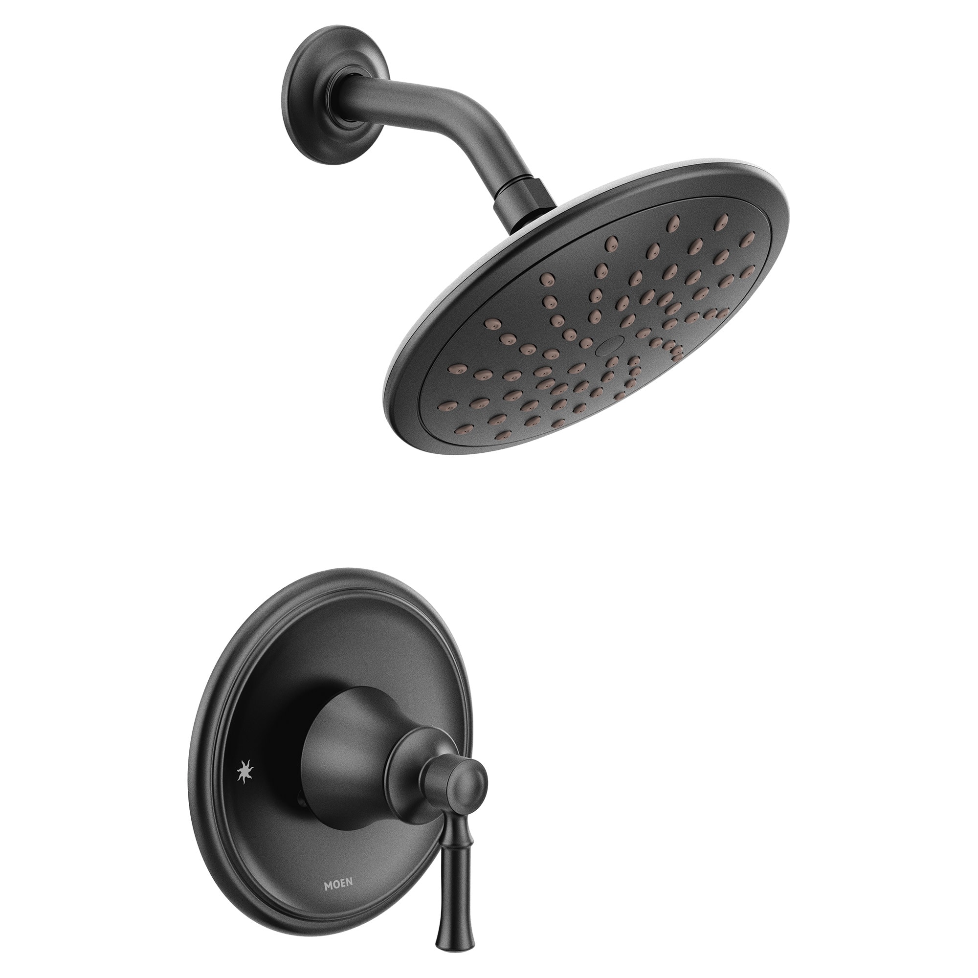 Grifo para bañera y ducha de 1 manija en negro mate de Moen, función única, redondo de 8 pulgadas (Válvula no incluida) T2282EPBL