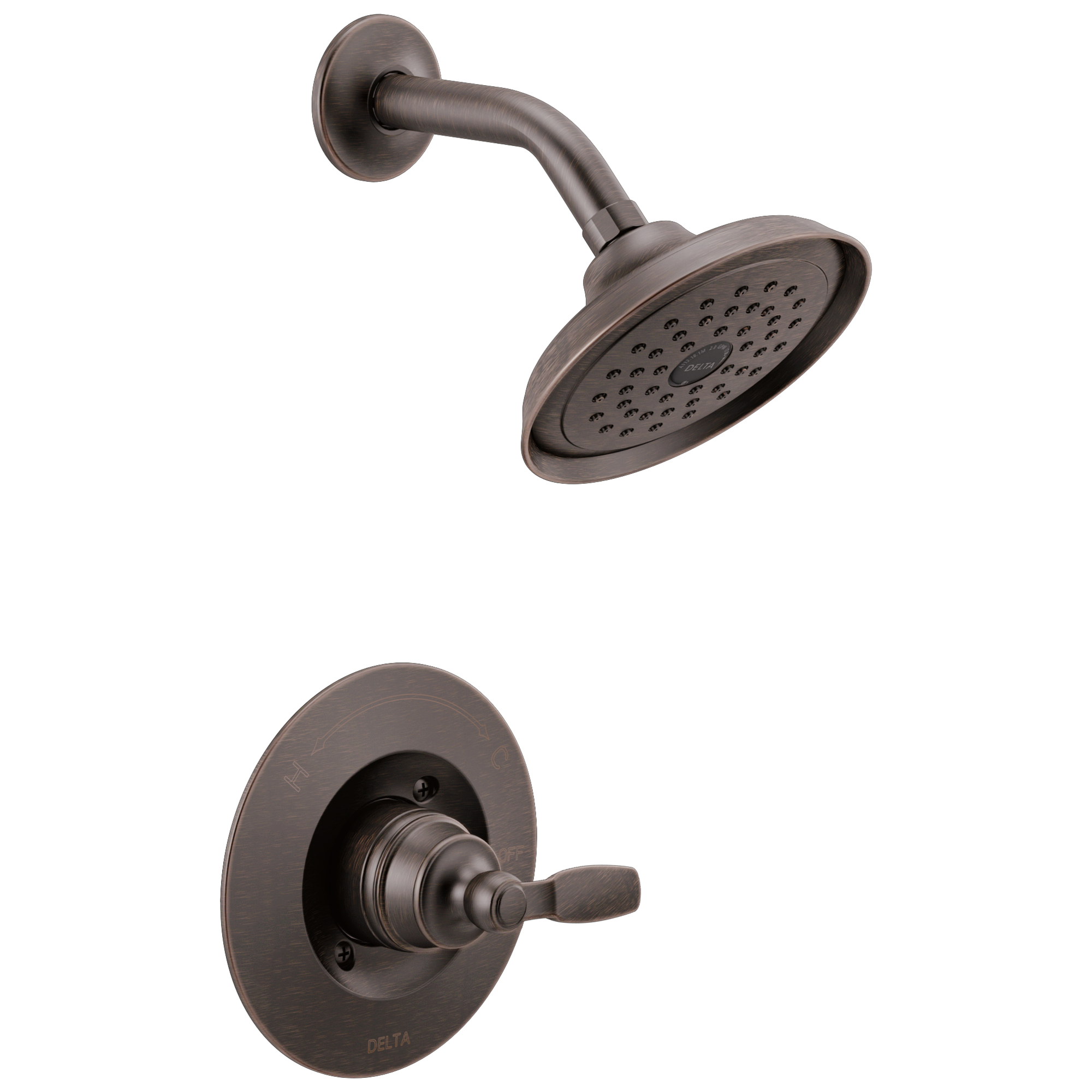 Grifo de ducha redondo de una función con 1 manija en bronce veneciano de la colección Delta Woodhurst T14232-RB de 5.875 pulgadas.