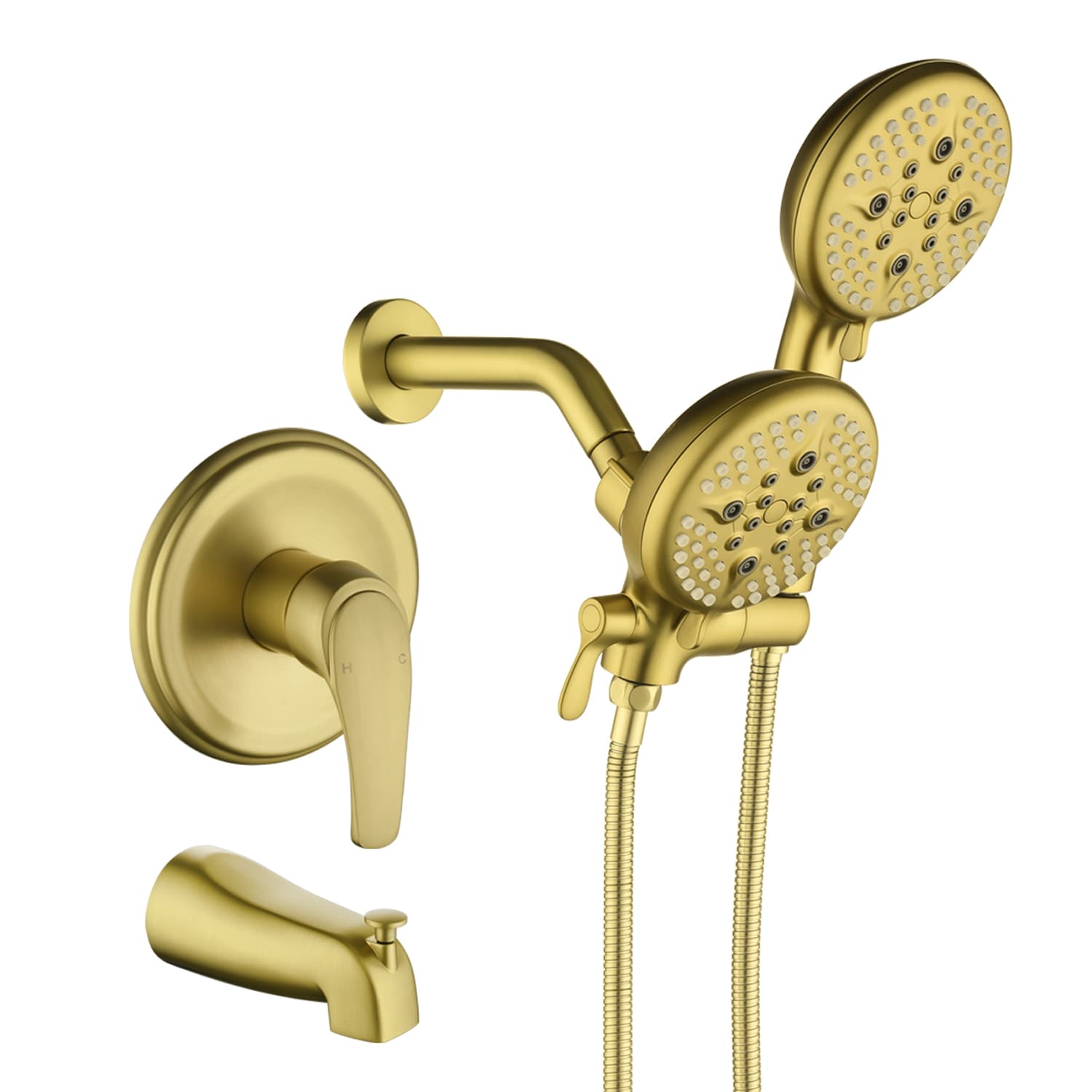 Grifo de bañera y ducha redondo de 4.72 pulgadas con acabado en oro cepillado de un solo manija multifunción y válvula - SPA-88013BN-9
