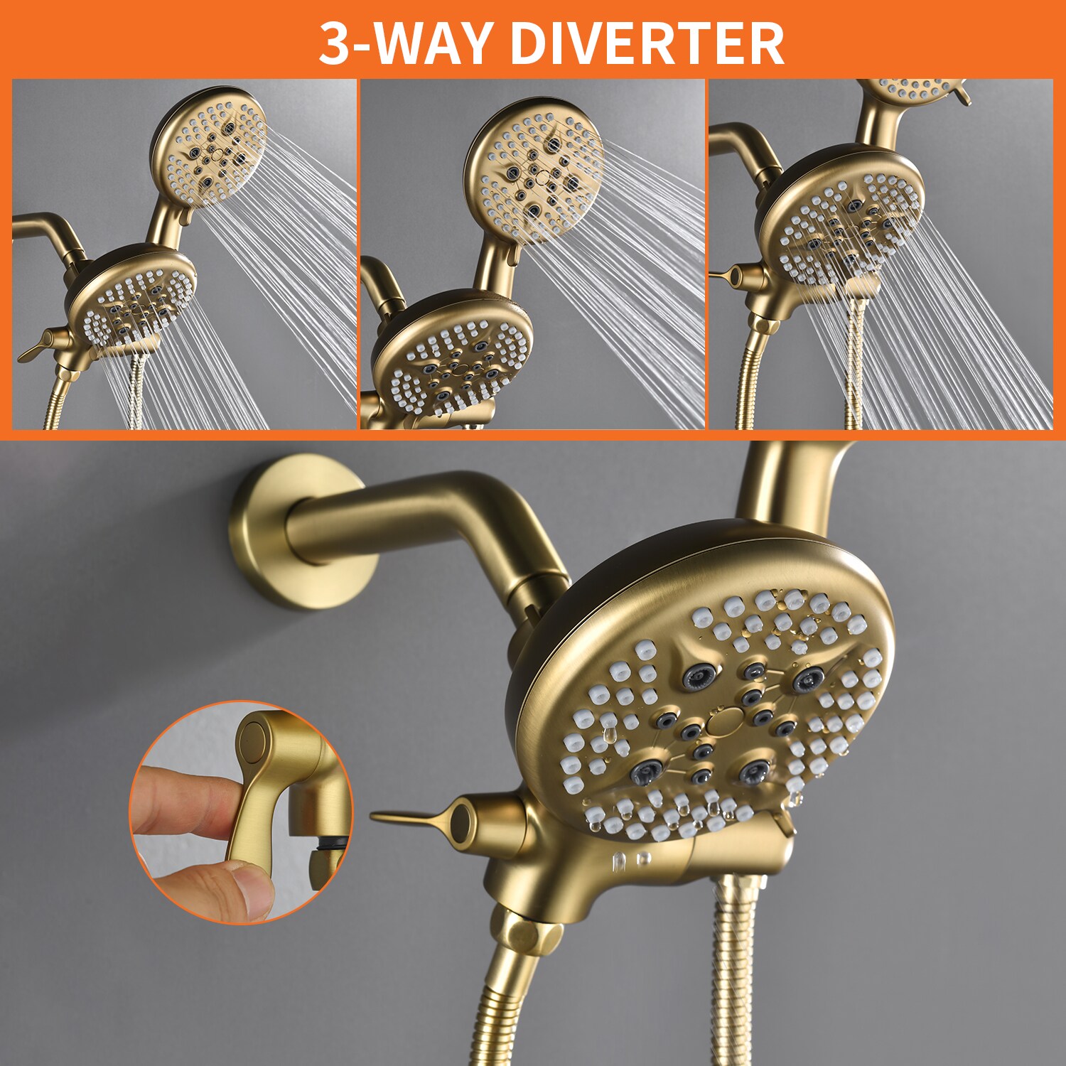 Grifo de bañera y ducha redondo de 4.72 pulgadas con acabado en oro cepillado de un solo manija multifunción y válvula - SPA-88013BN-9