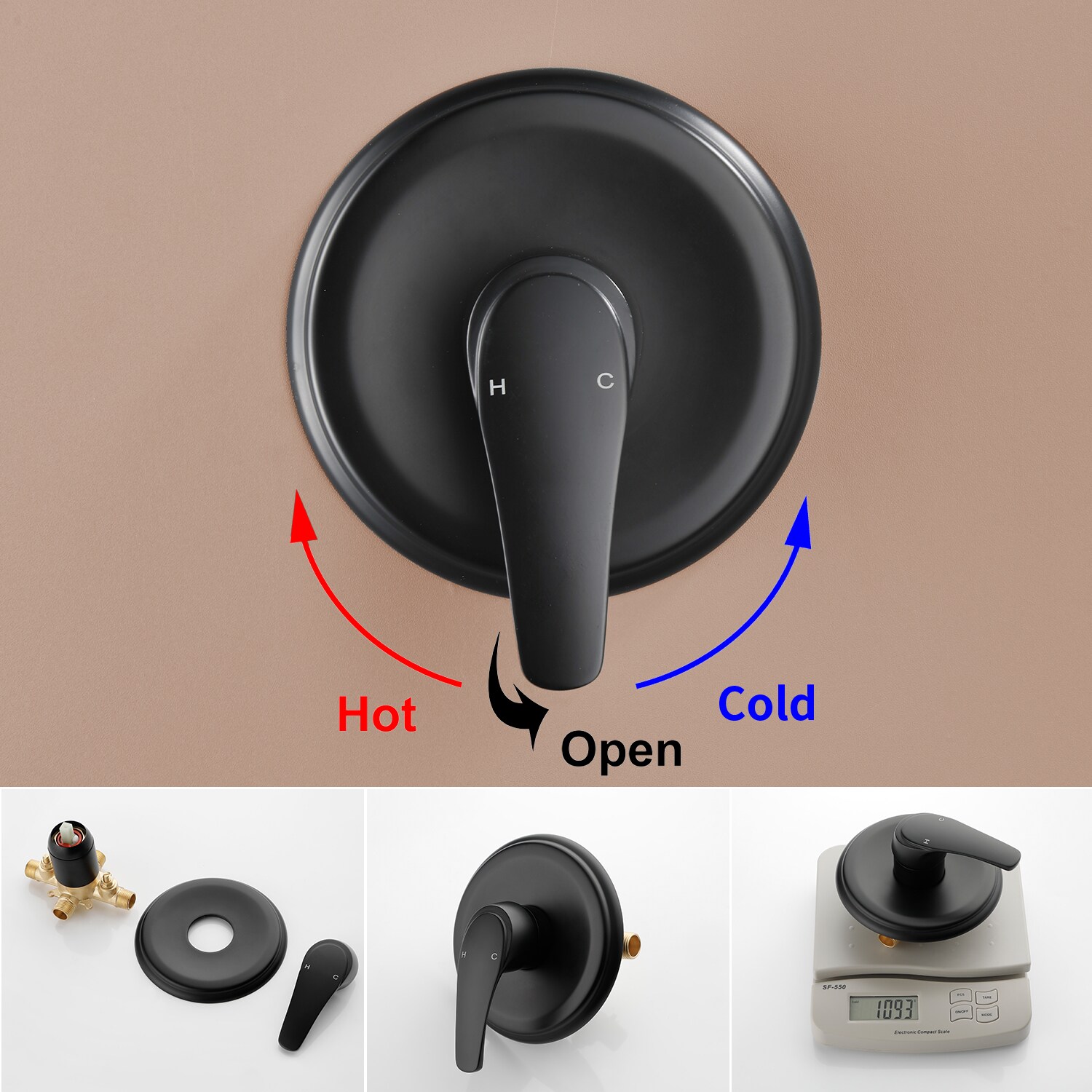 Grifo de Bañera y Ducha Redondo de 4.72 Pulgadas con Acabado en Negro Mate y Funciones Múltiples de 1 Mango WELLFOR con Válvula SPA-88013B-9
