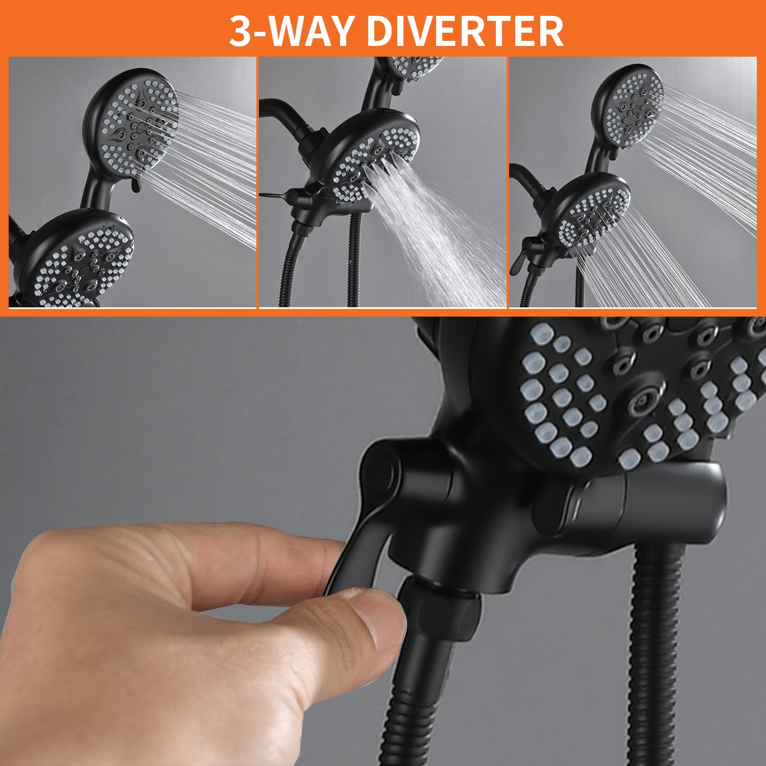 Grifo de Bañera y Ducha Redondo de 4.72 Pulgadas con Acabado en Negro Mate y Funciones Múltiples de 1 Mango WELLFOR con Válvula SPA-88013B-9