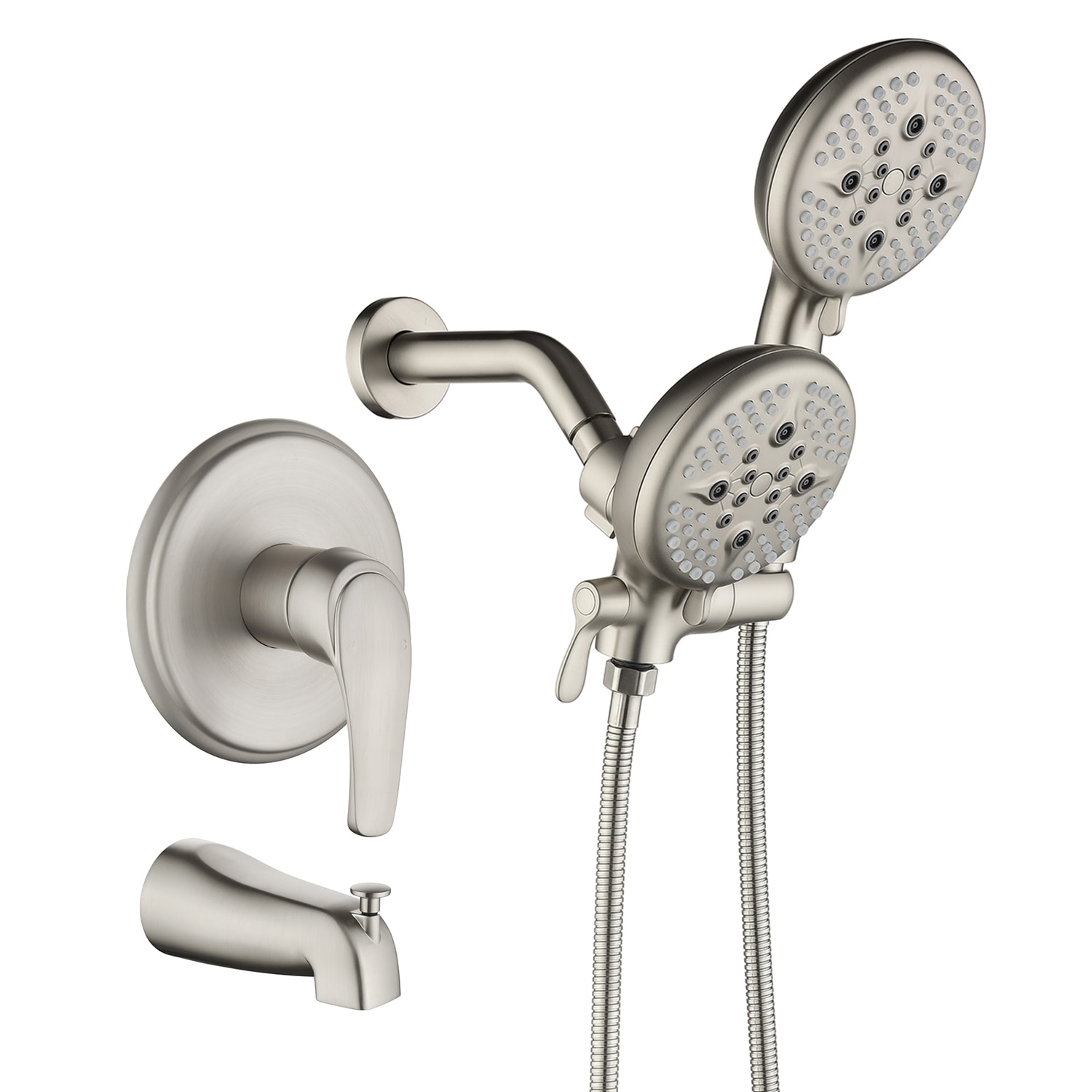 Grifo de bañera y regadera redondo de 4.72 pulgadas de níquel cepillado de una manija multifuncional con válvula SPA-88010BG
