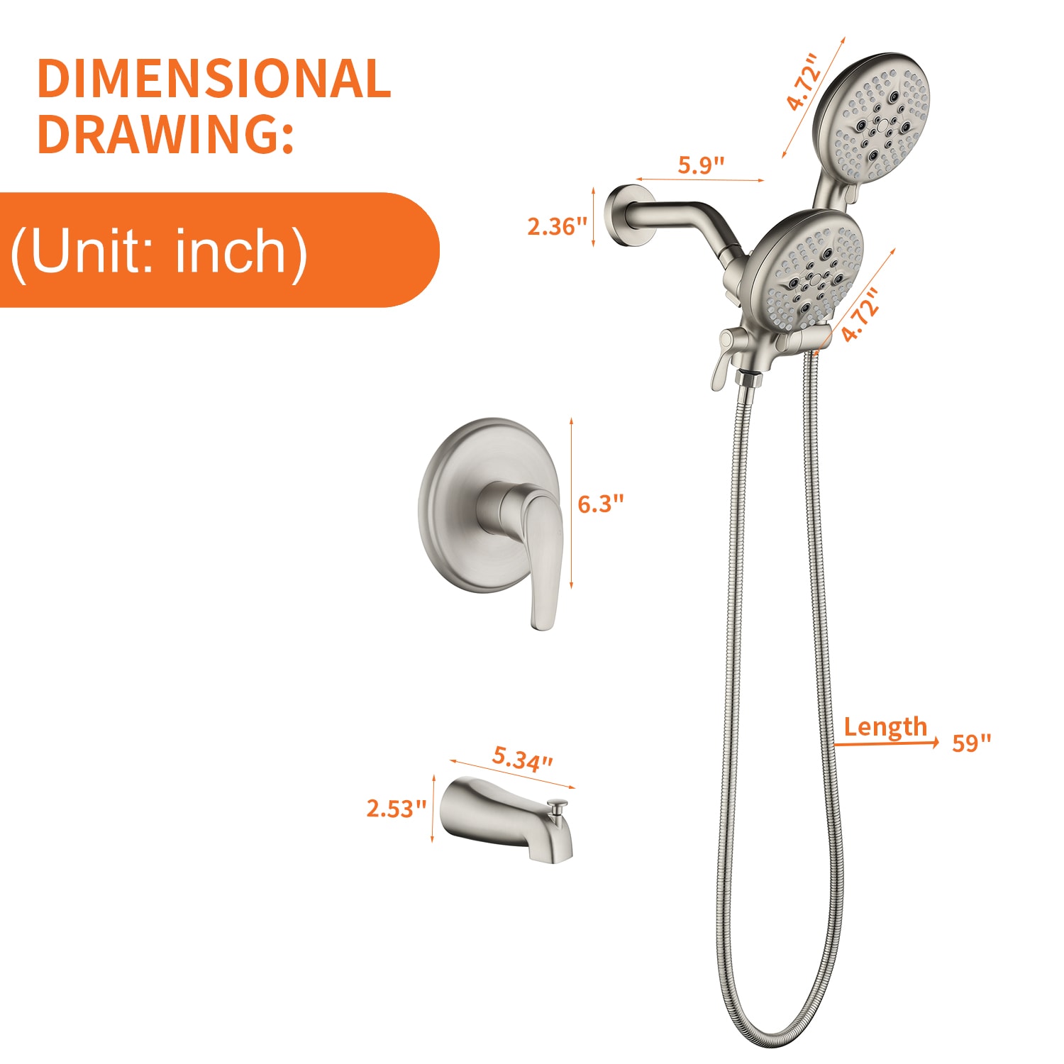 Grifo de bañera y regadera redondo de 4.72 pulgadas de níquel cepillado de una manija multifuncional con válvula SPA-88010BG