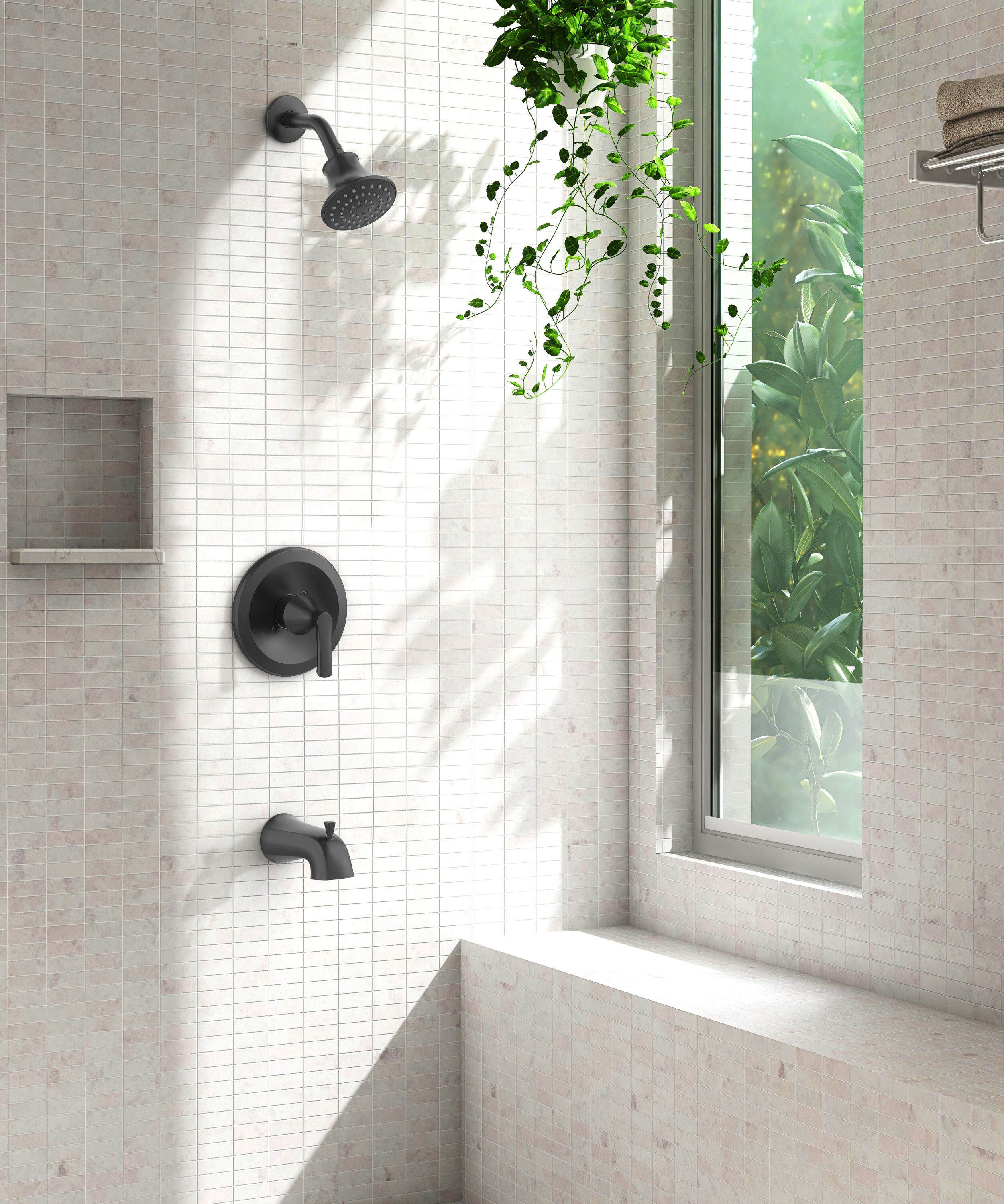 Grifo de bañera y ducha redondo de 4.06 pulgadas, con válvula, de un solo mango y función única en negro mate de Project Source