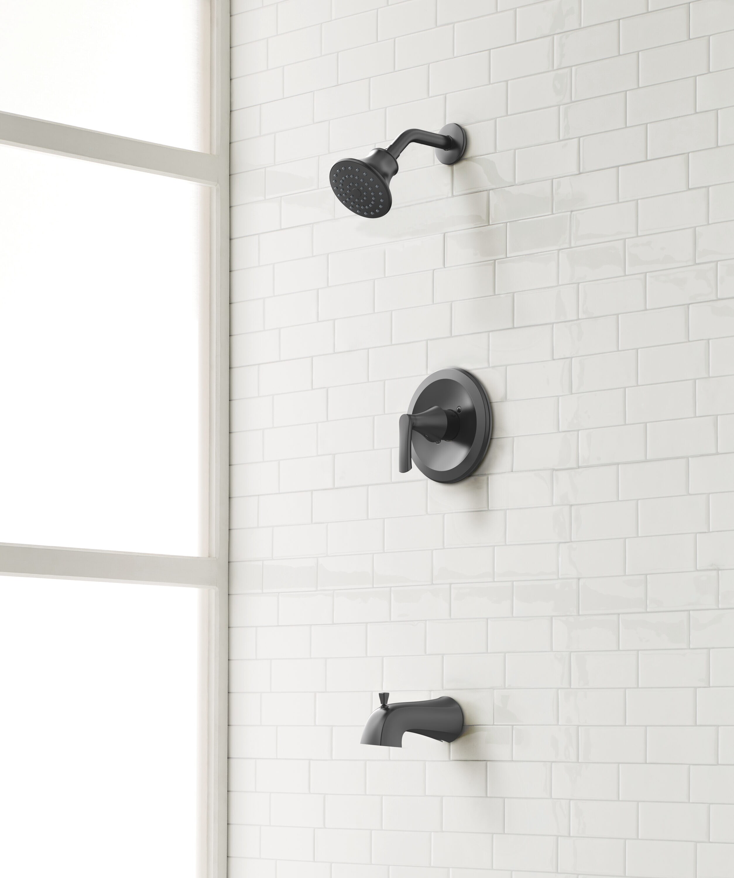 Grifo de bañera y ducha redondo de 4.06 pulgadas, con válvula, de un solo mango y función única en negro mate de Project Source